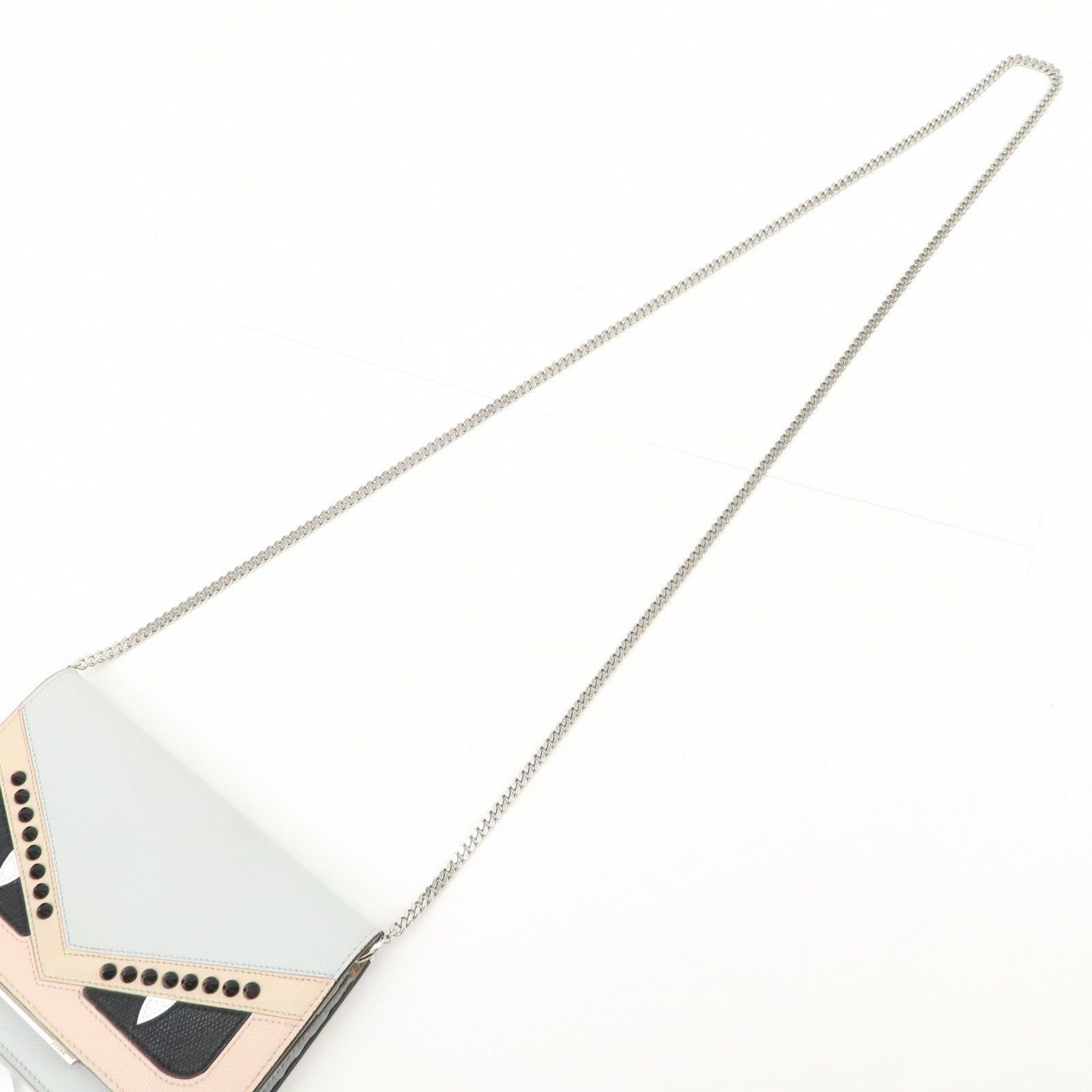 FENDI Logo Leather Monster Shoulder Bag Crossbody Bag Gray 8M0346