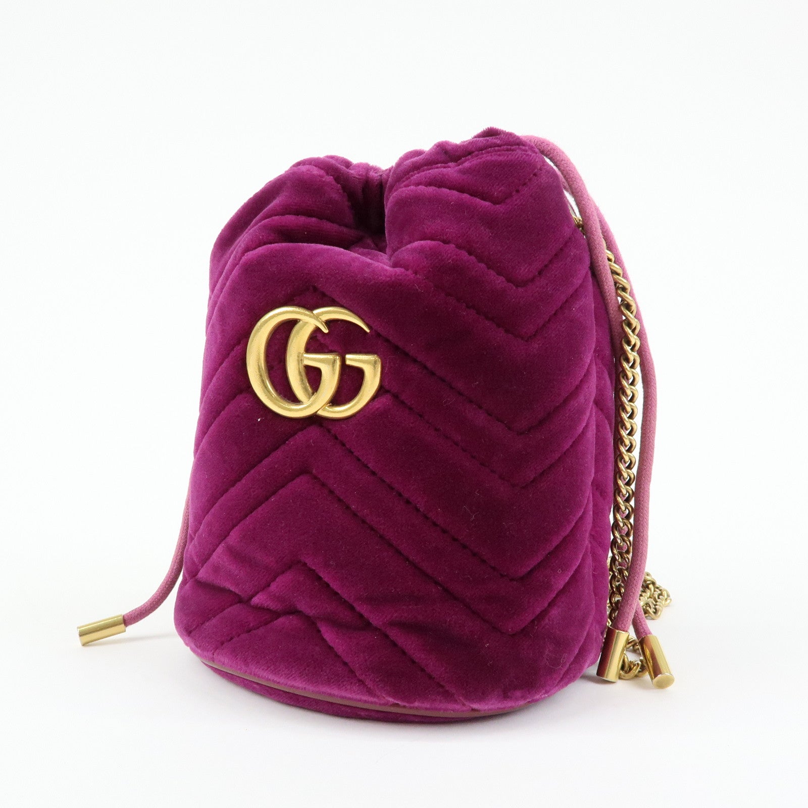 GUCCI GG Marmont Velvet Leather Small Bucket Chain Bag 575163