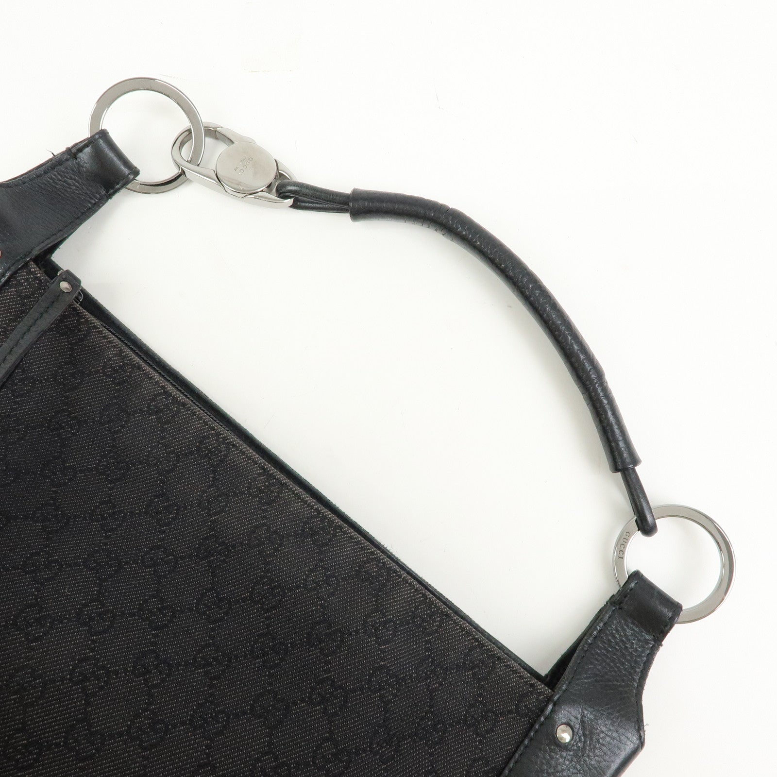 GUCCI GG Canvas Leather Shoulder Bag Hand Bag Black 179777