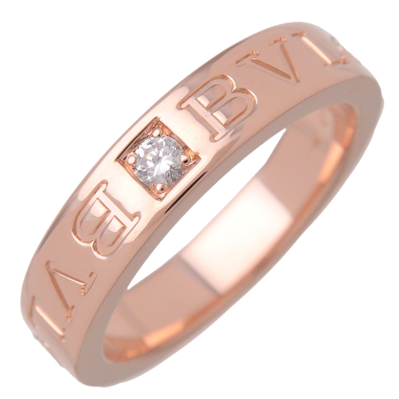 BVLGARI Double Logo 1P Daimond Ring K18 750PG Rose Gold #50 US5.25