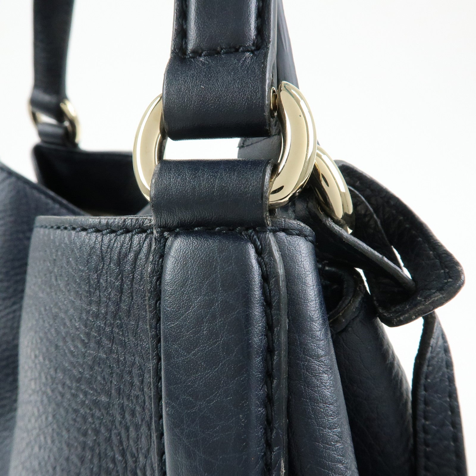 GUCCI SOHO Interlocking G Leather Tote Bag Shoulder Bag Navy 282309