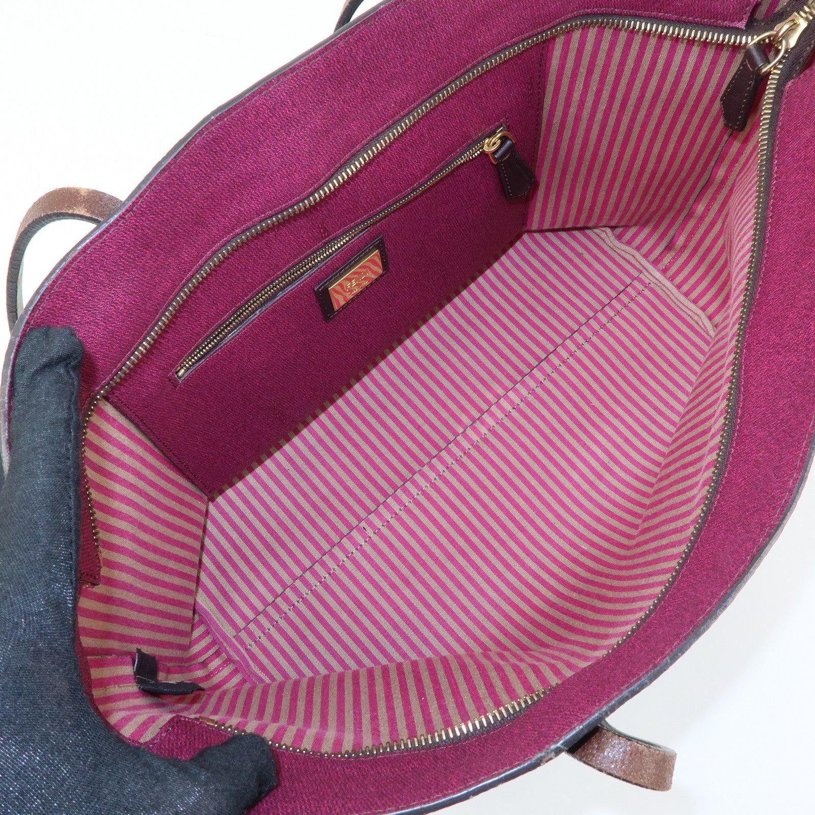 FENDI Zucca PVC Leather Tote Bag Shoulder Bag Brown Black 8BH198