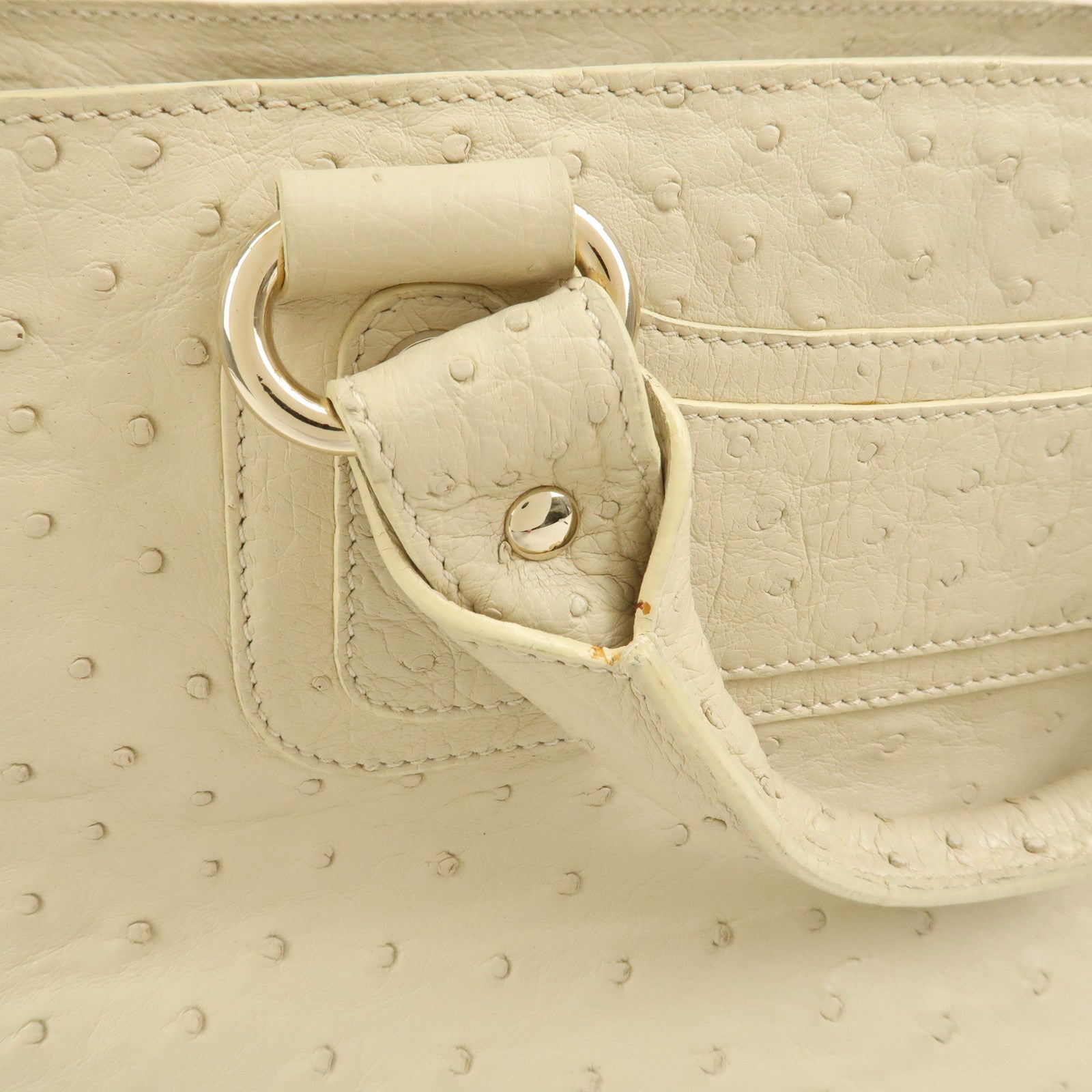 CELINE Ostrich Leather Boogie Bag Hand Bag Tote Bag  Ivory