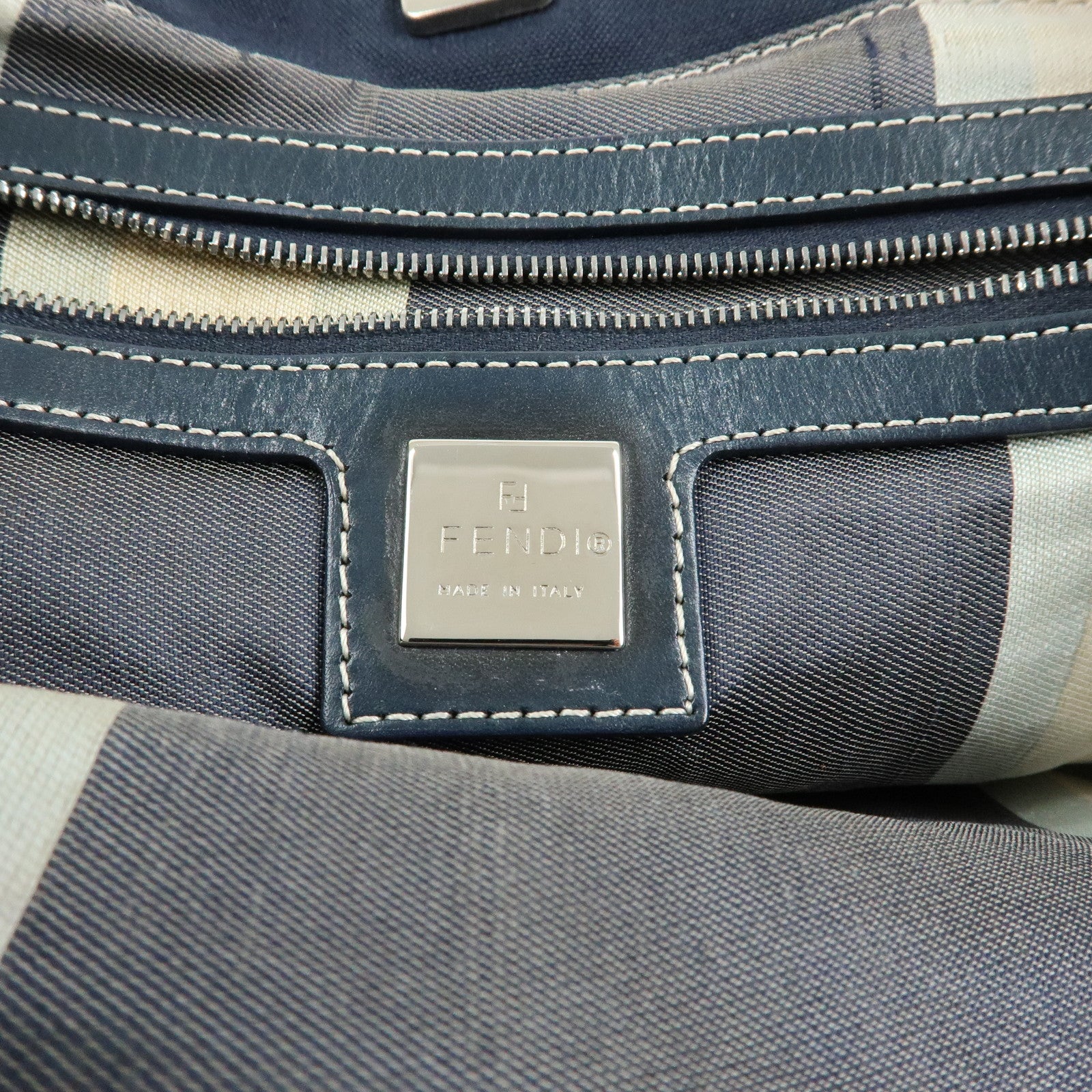 FENDI Canvas Leather Tote Bag Hand Bag Navy