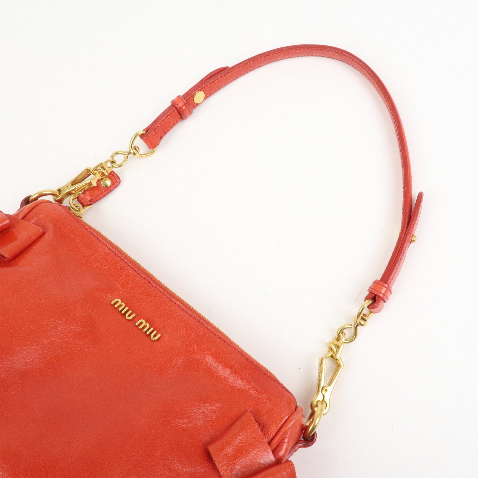 MIU MIU Side Ribbon Leather Mini Shoulder Bag Hand Bag Red 5N1557