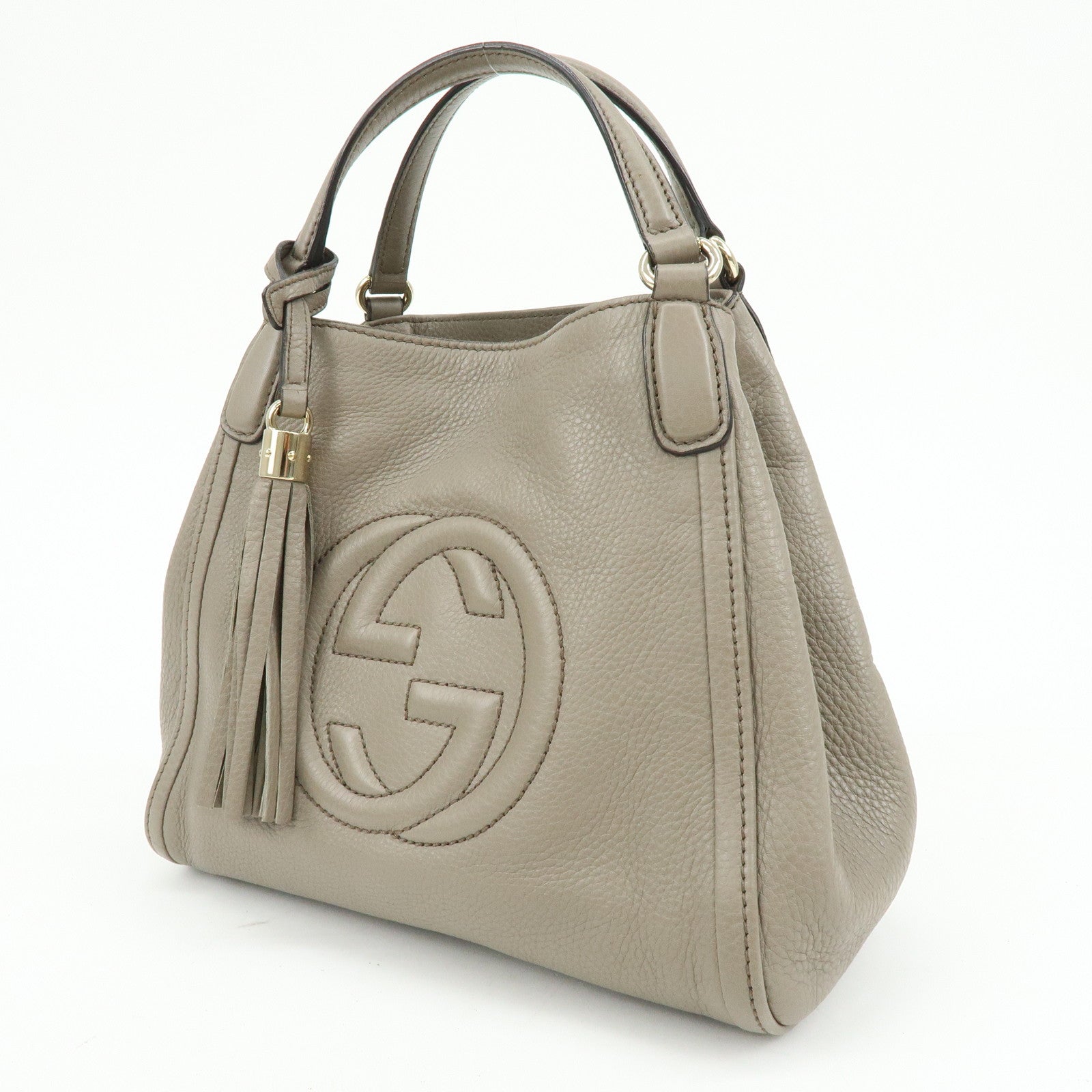 GUCCI SOHO Interlocking G Calf Leather 2Way Hand Bag Gray 336751