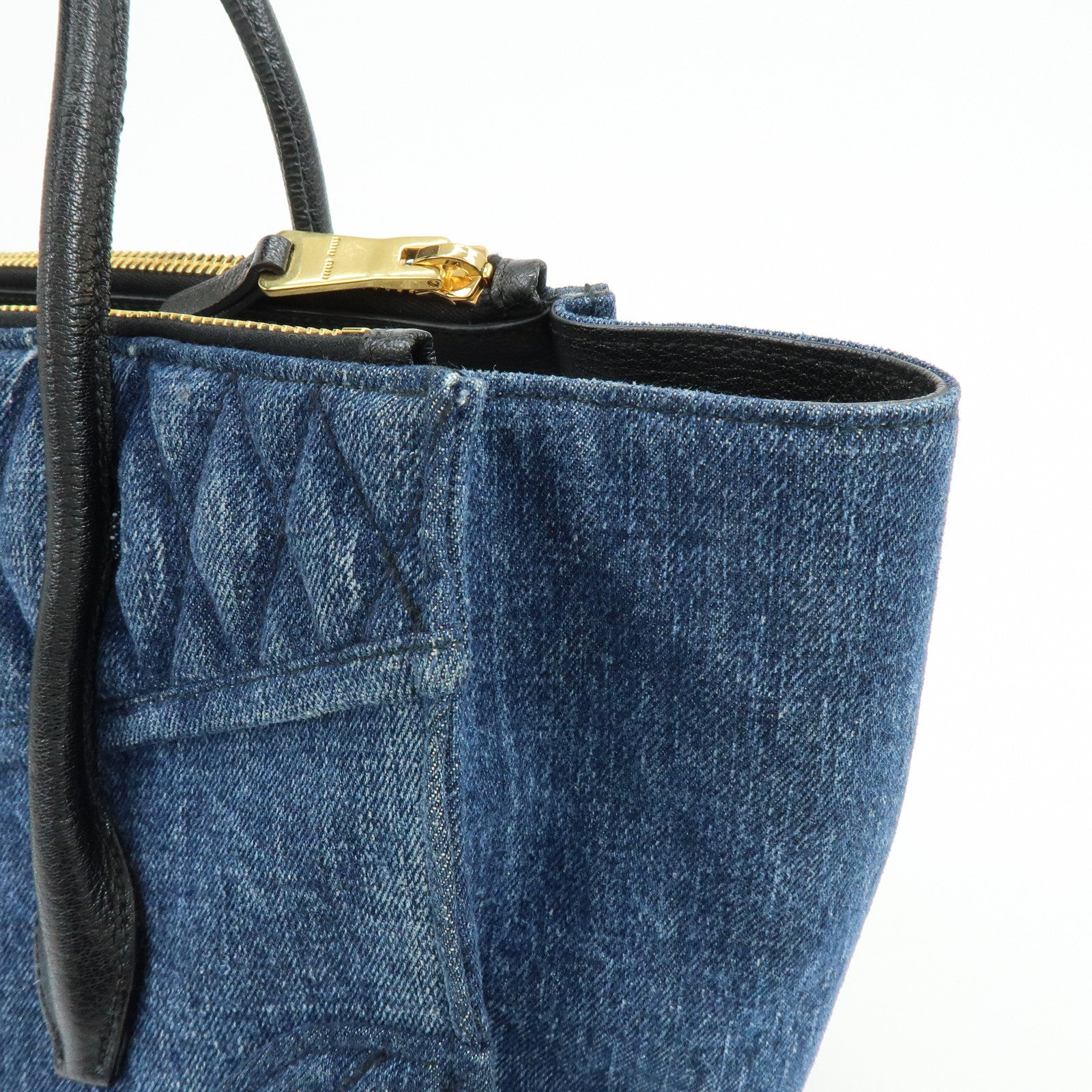 MIU MIU Biker Denim Leather 2Way Bag Hand Bag Shoulder Bag RN1031