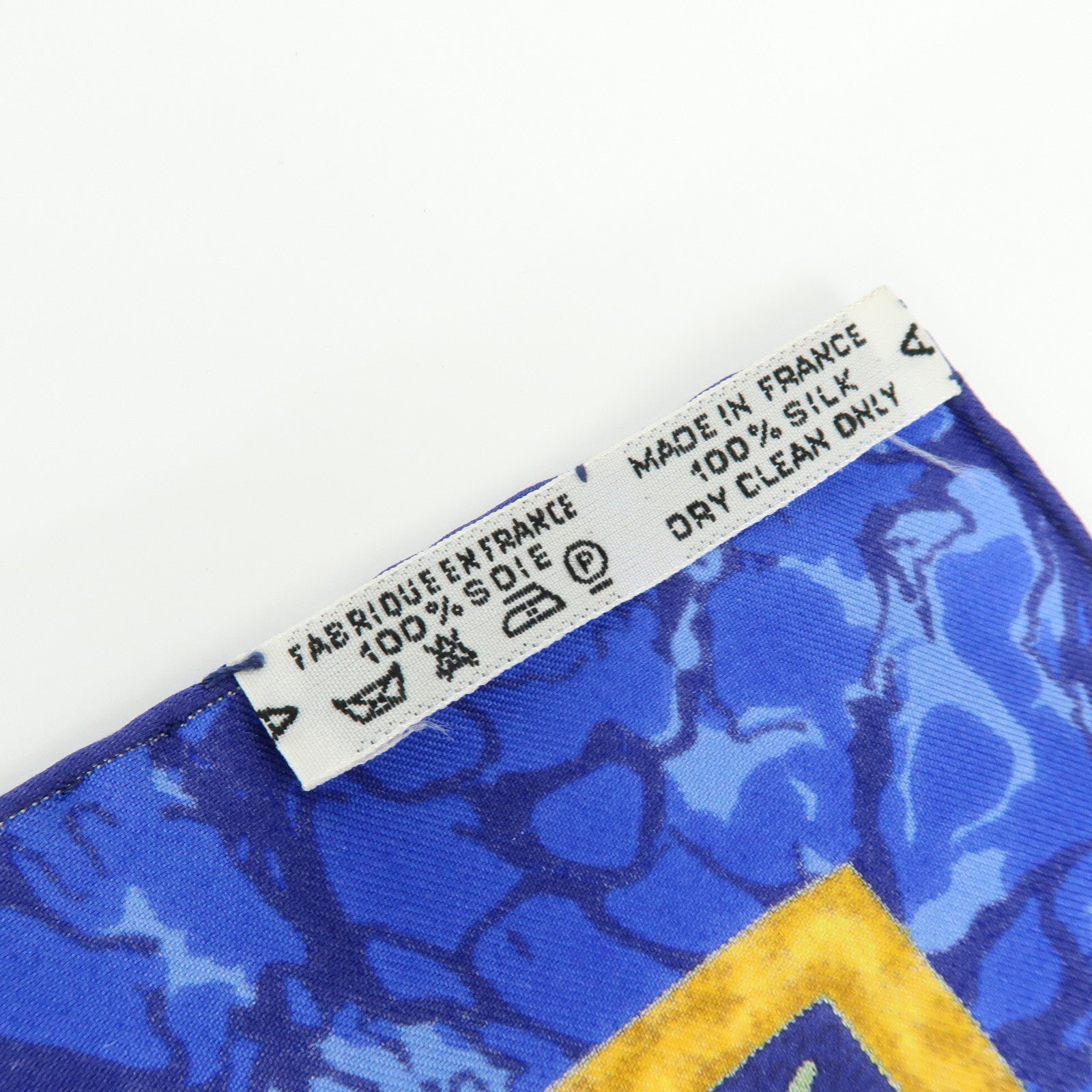 HERMES Carre 90 Silk 100% Scarf CARPE DIEM Blue Gold