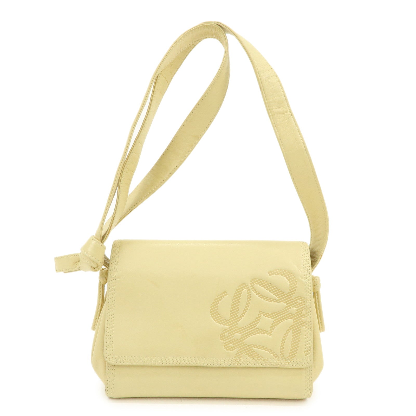 LOEWE Anagram Leather Shoulder Bag Crossbody Bag Beige
