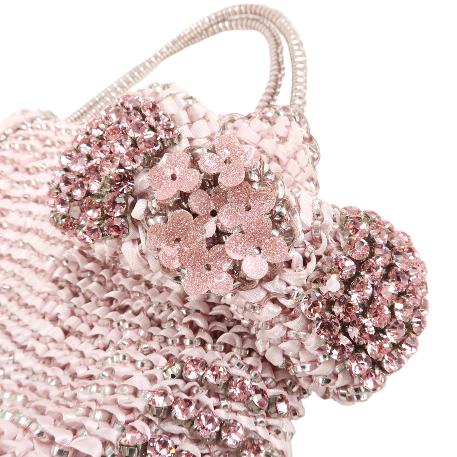 ANTEPRIMA Nylon PVC RASO HELLO KITTY Rhinestone Hand Bag Pink