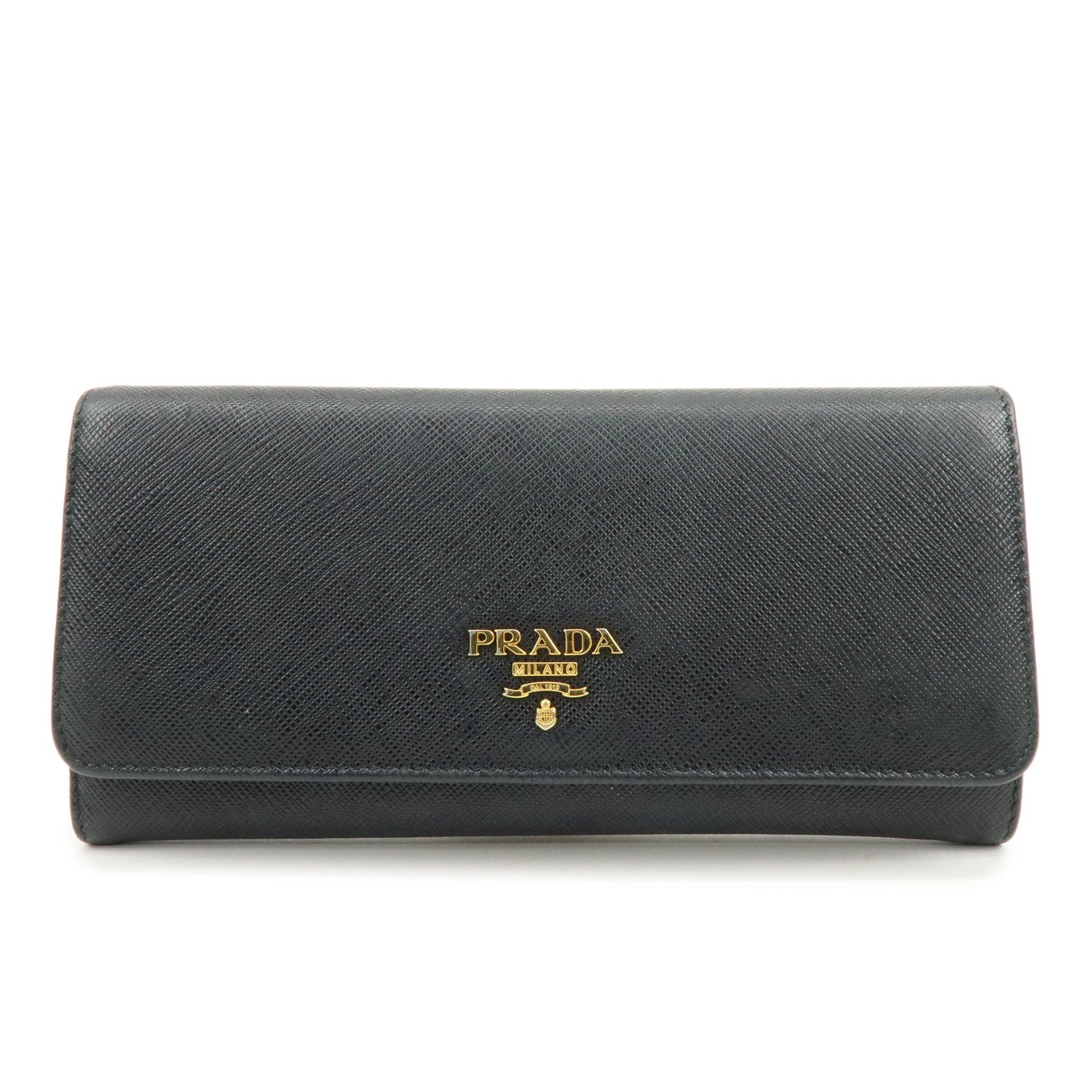 PRADA Saffiano Leather Flap Bi-Fold Long Wallet Black 1MH132