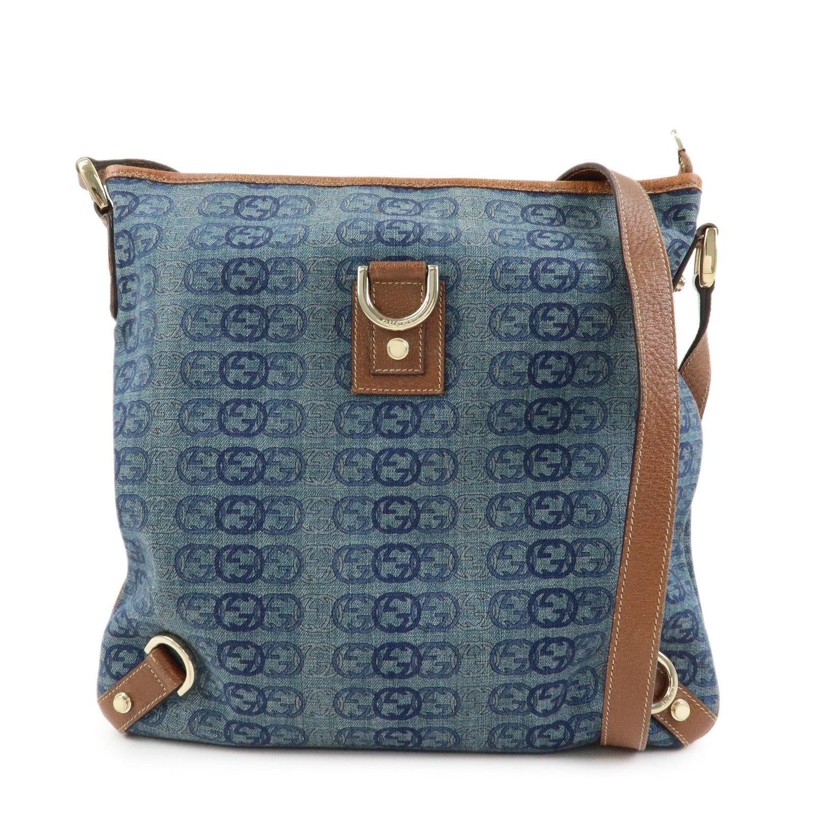 GUCCI Abbey Denim Leather Shoulder Bag Crossbody Bag Blue 131326