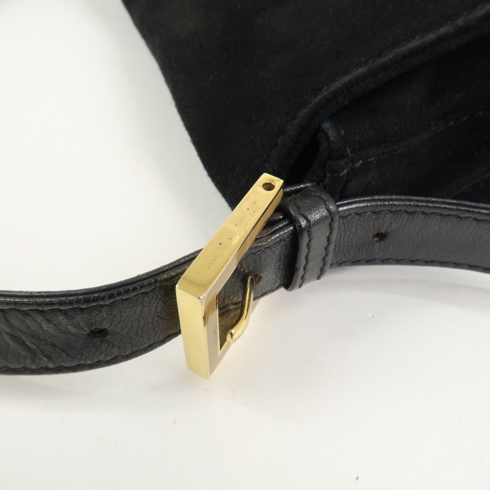 FENDI Mamma Baguette Logo Suede Shoulder Bag Black 26424