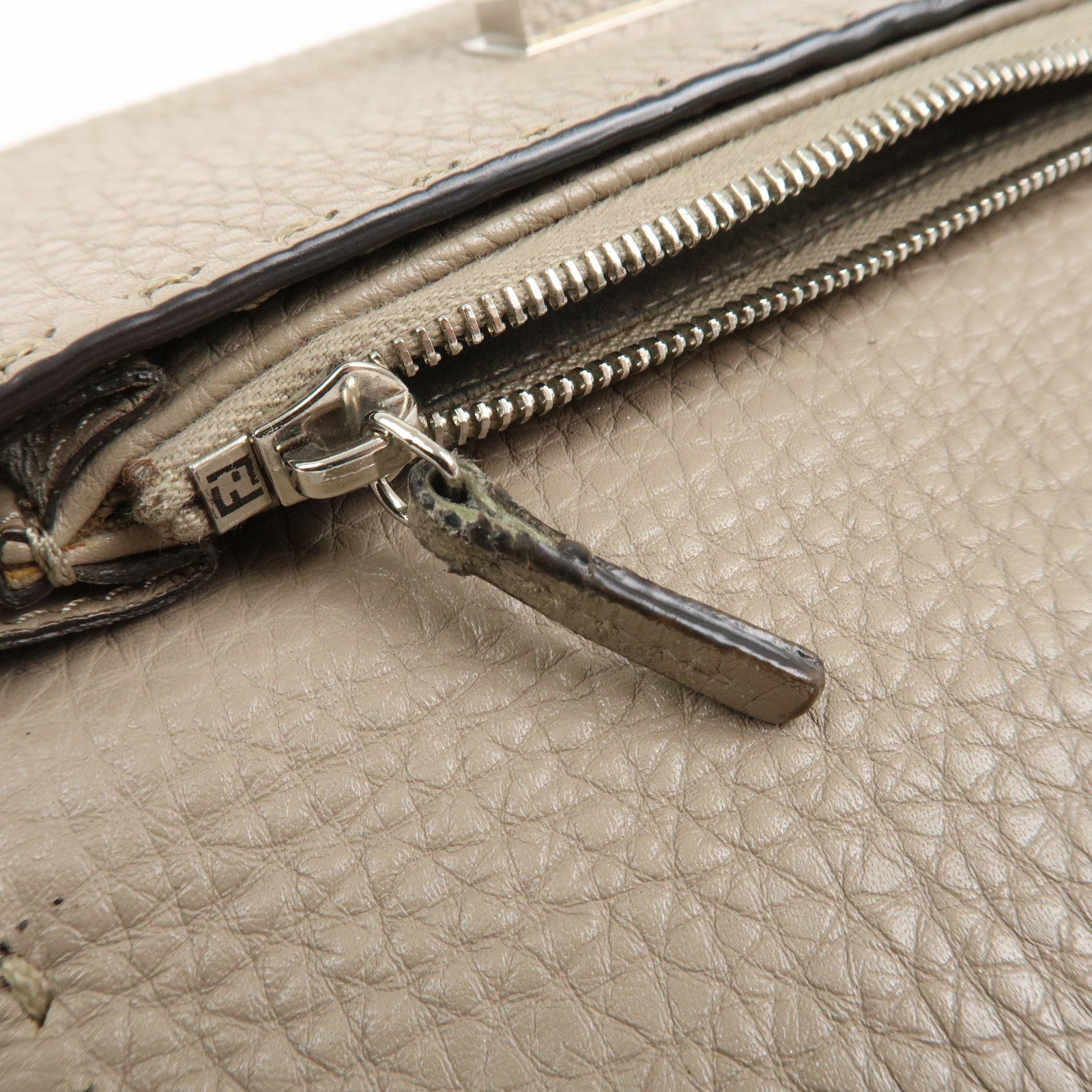 FENDI Seleria Leather Peekaboo Long Wallet Beige 8M0308