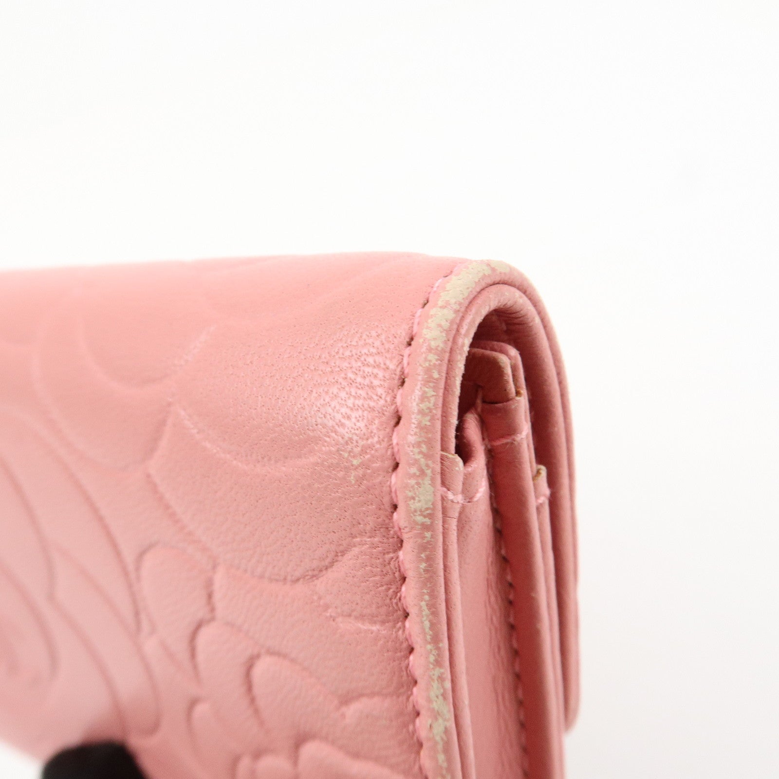 CHANEL Camellia COCO Mark Leather Card Case Card Holder Pink