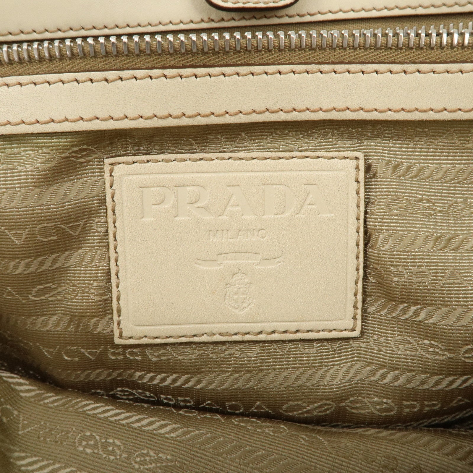 PRADA Logo Jacquard Leather 2Way Shoulder Bag Tote Bag Beige BR3414