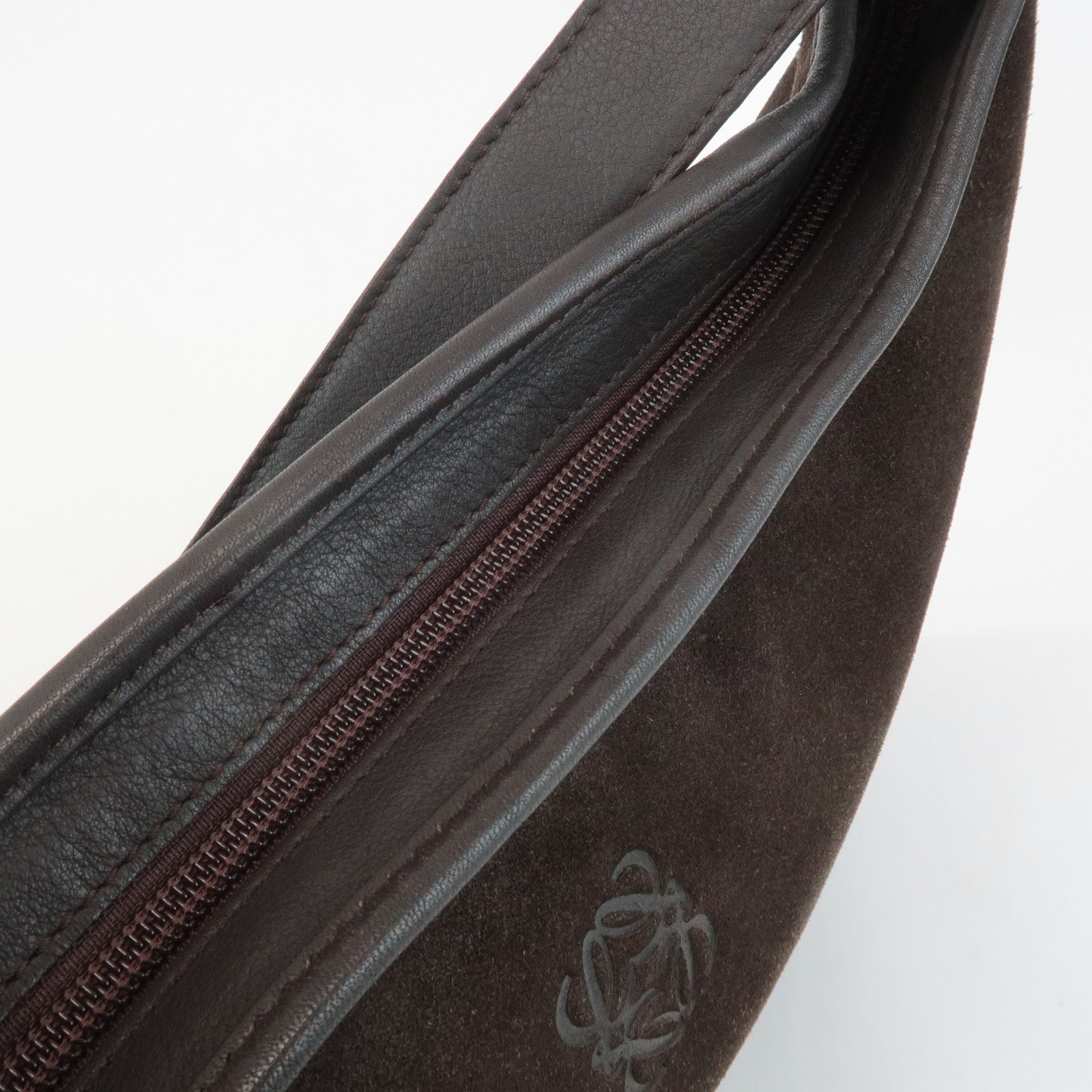 LOEWE Anagram Suede Leather Shoulder Bag Brown Used