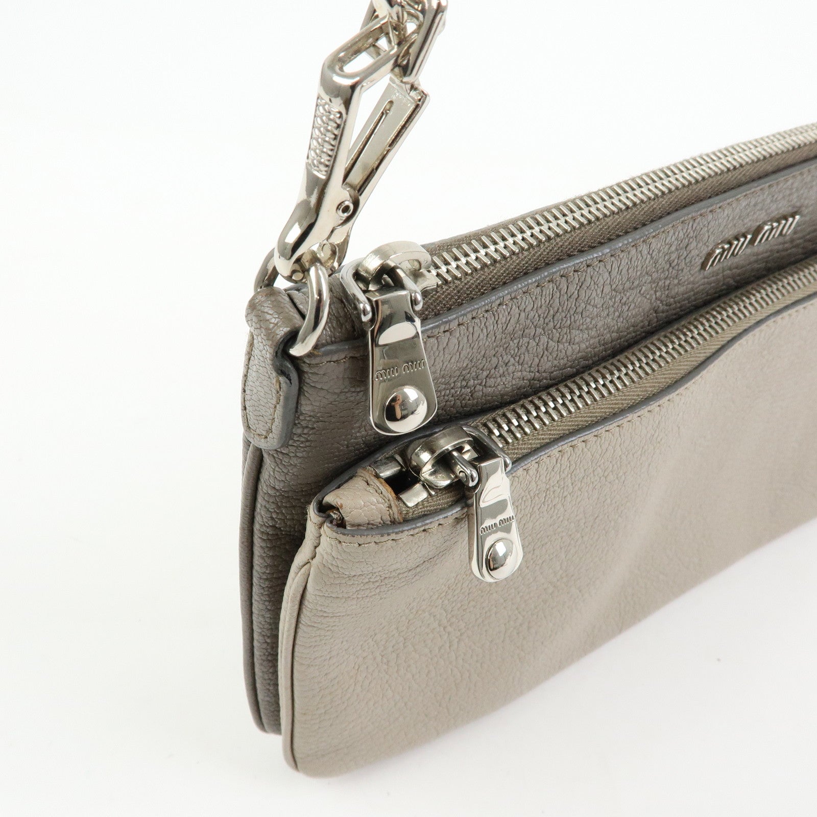 MIU MIU MADRAS Leather 2Way Bag Hand Bag Shoulder Bag Greige RP0369