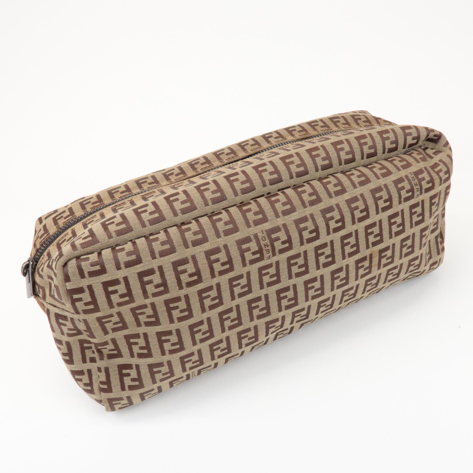 FENDI Zucchino Canvas Leather Pouch Cosmetic Pouch Brown