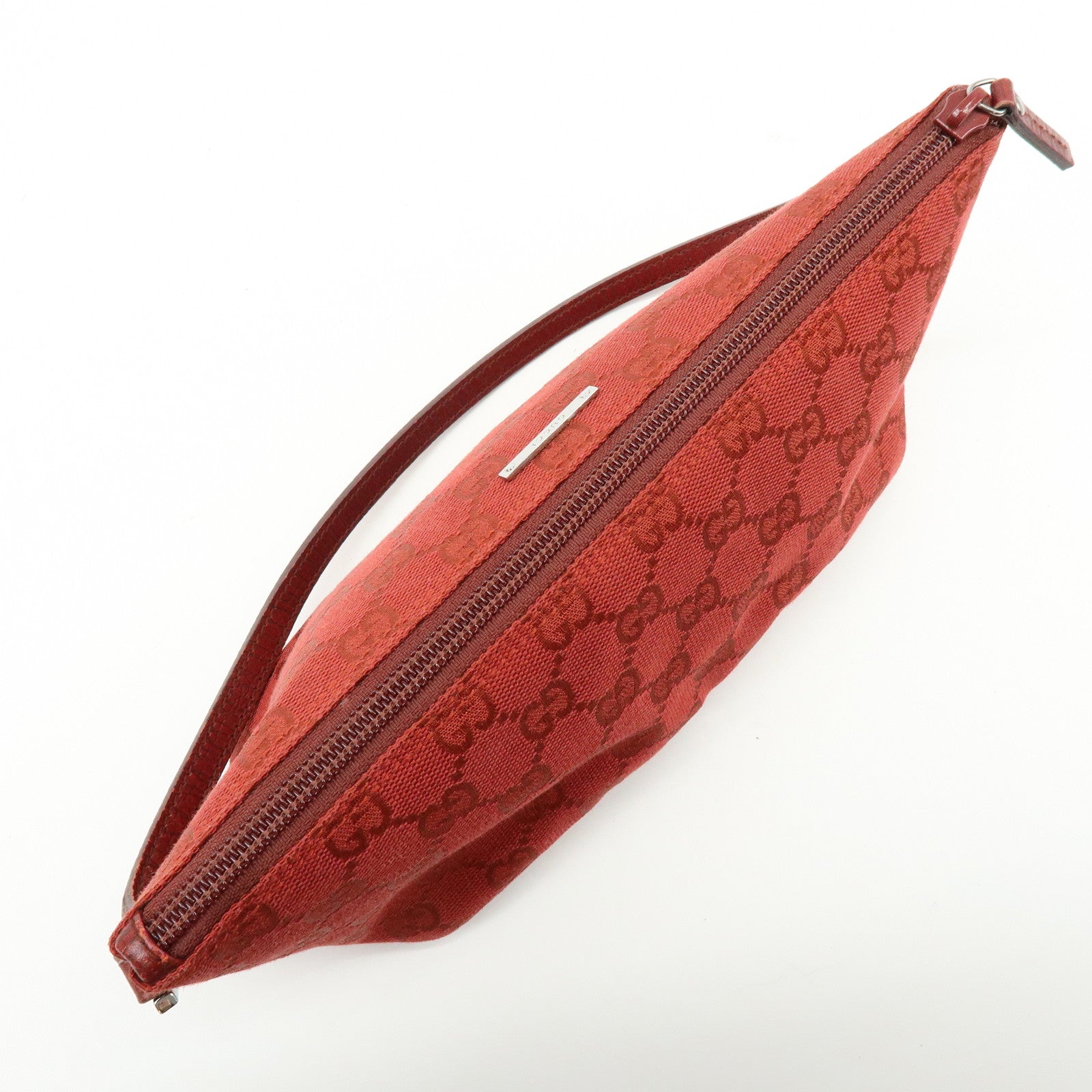 GUCCI Boat Bag GG Canvas Leather Hand Bag Wine Red 07198