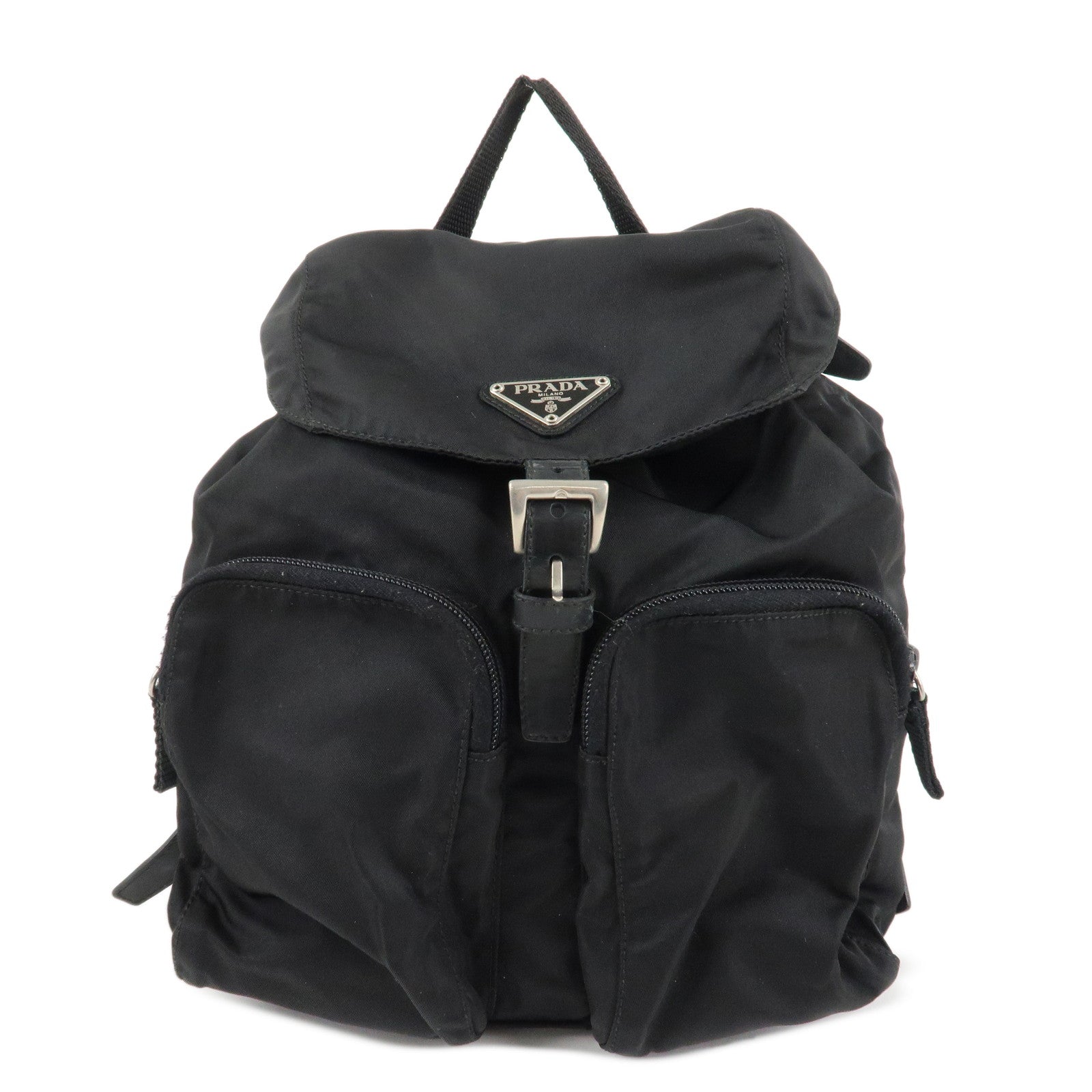 PRADA Triangle Logo Nylon Leather Backpack Ruck Sack Black 1BZ005 Used