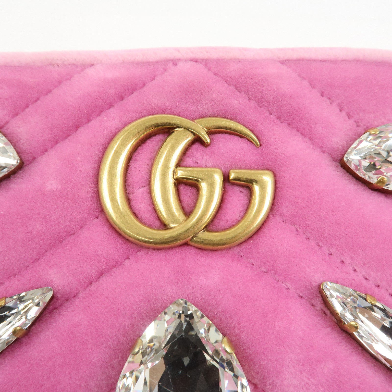 GUCCI GG Marmont Velvet Rhinestone Shoulder Bag Pink 448065