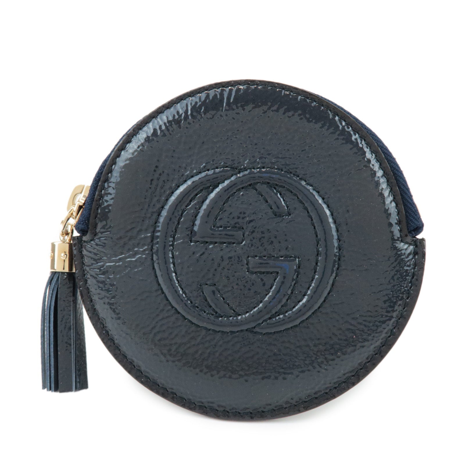 GUCCI Interlocking G Patent Leather Coin Case Navy 337946