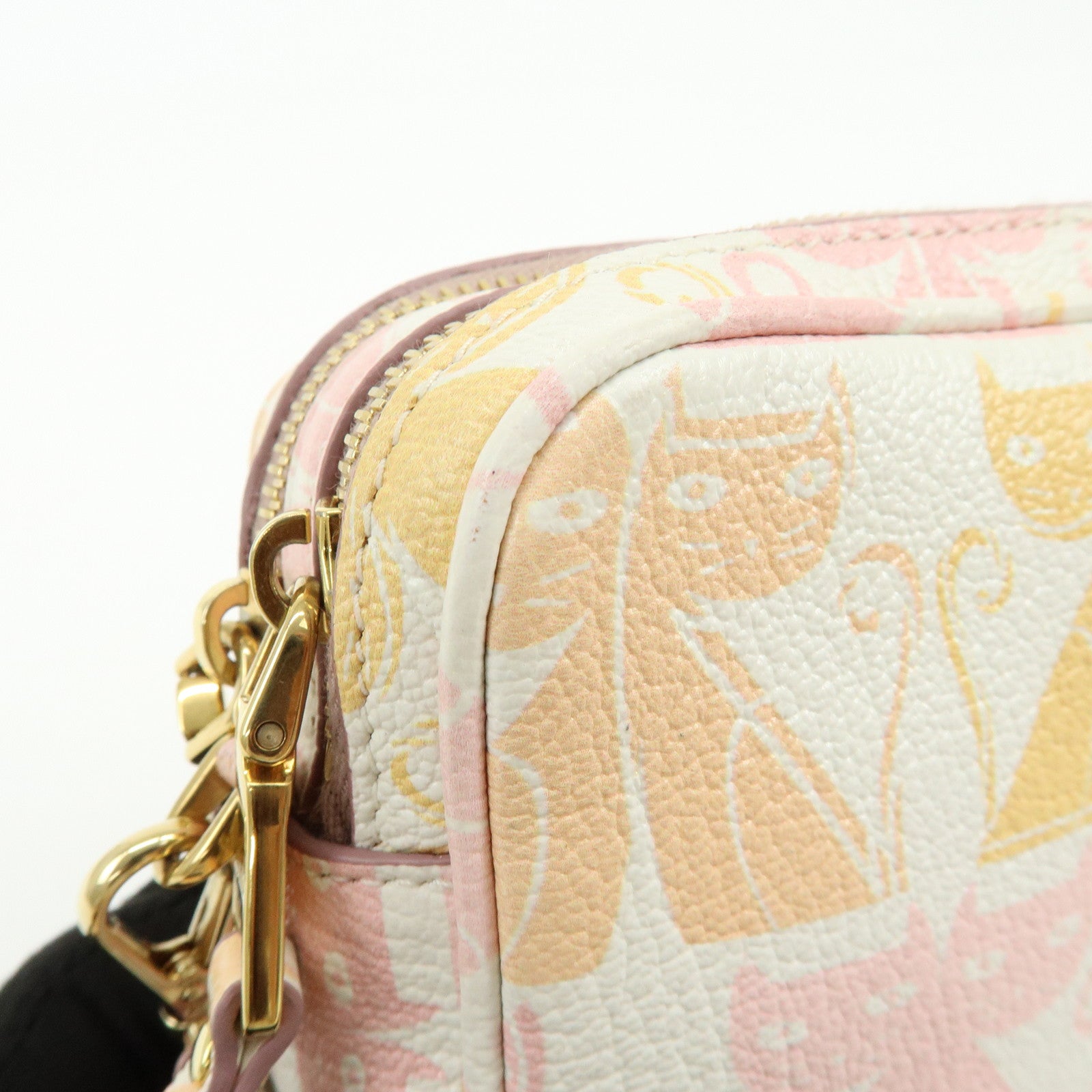 MIU MIU Cat Madras Leather Shoulder Bag Pink Orange White 5NF011