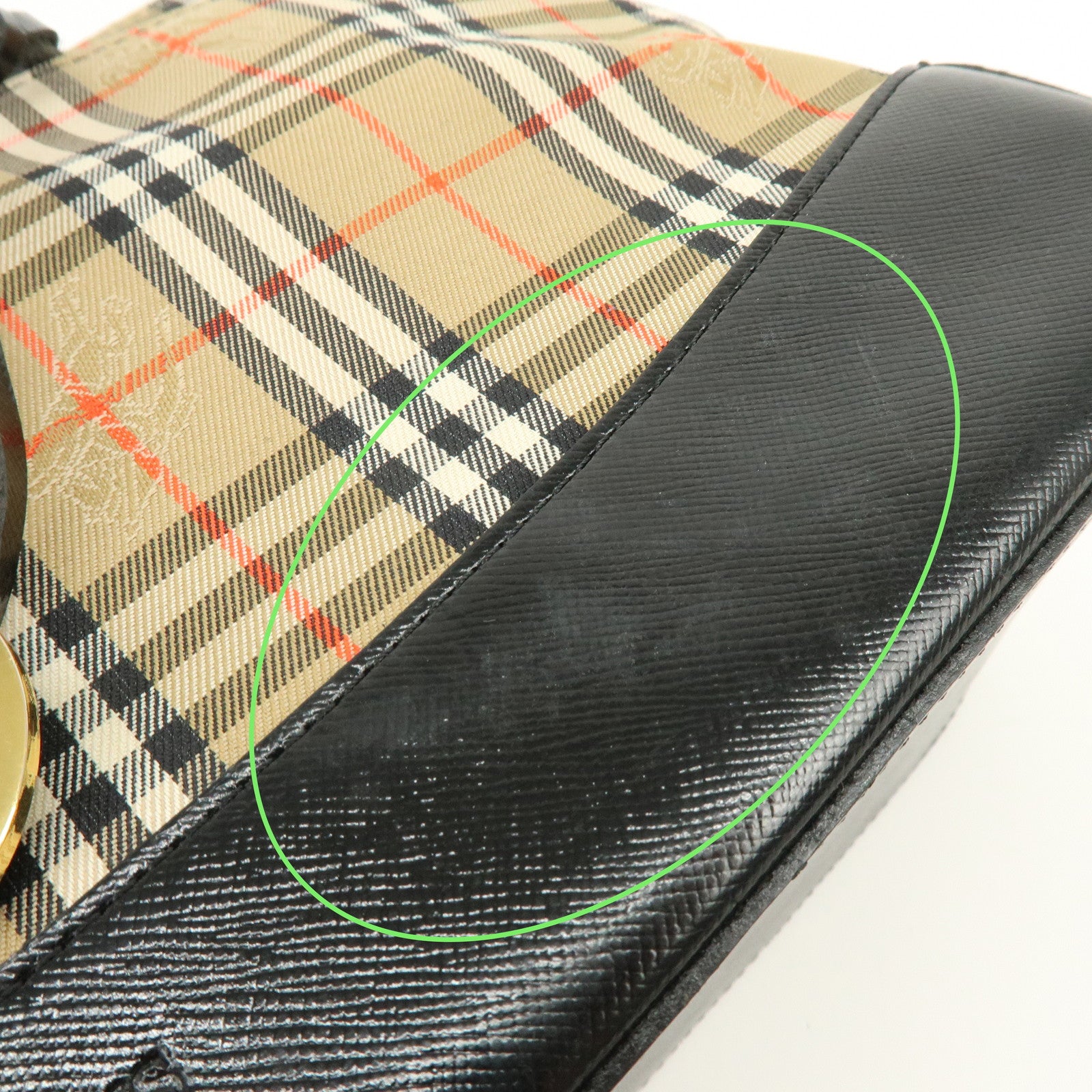 BURBERRY Canvas Leather Nova Plaid Tote Bag Hand Bag Brown Black