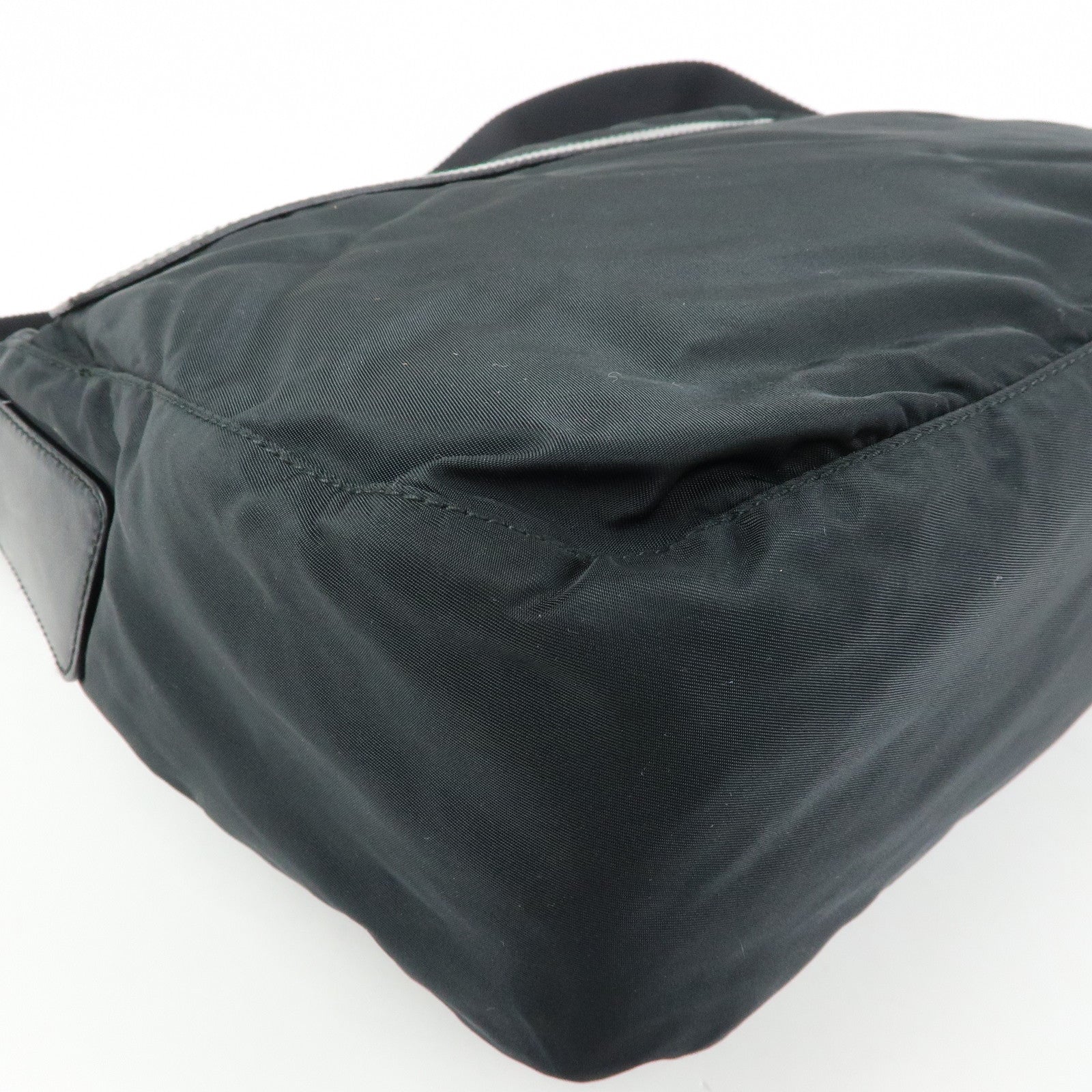 PRADA Triangle Logo Nylon Leather Shoulder Bag Black BT6671