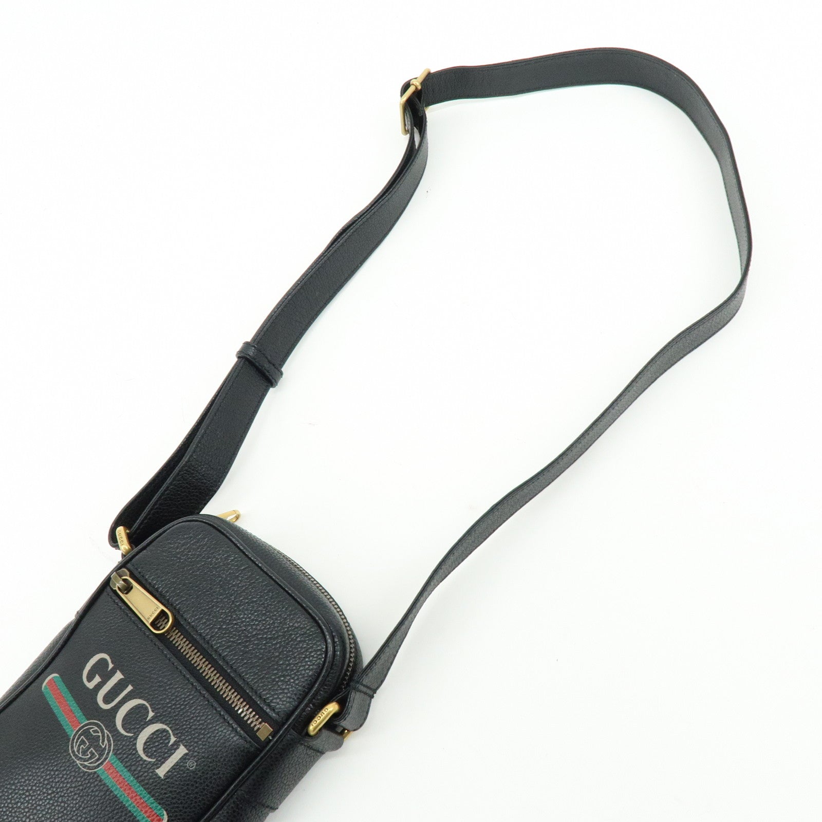 GUCCI Sherry Calf Leather Vintage Logo Shoulder Bag Black 574803