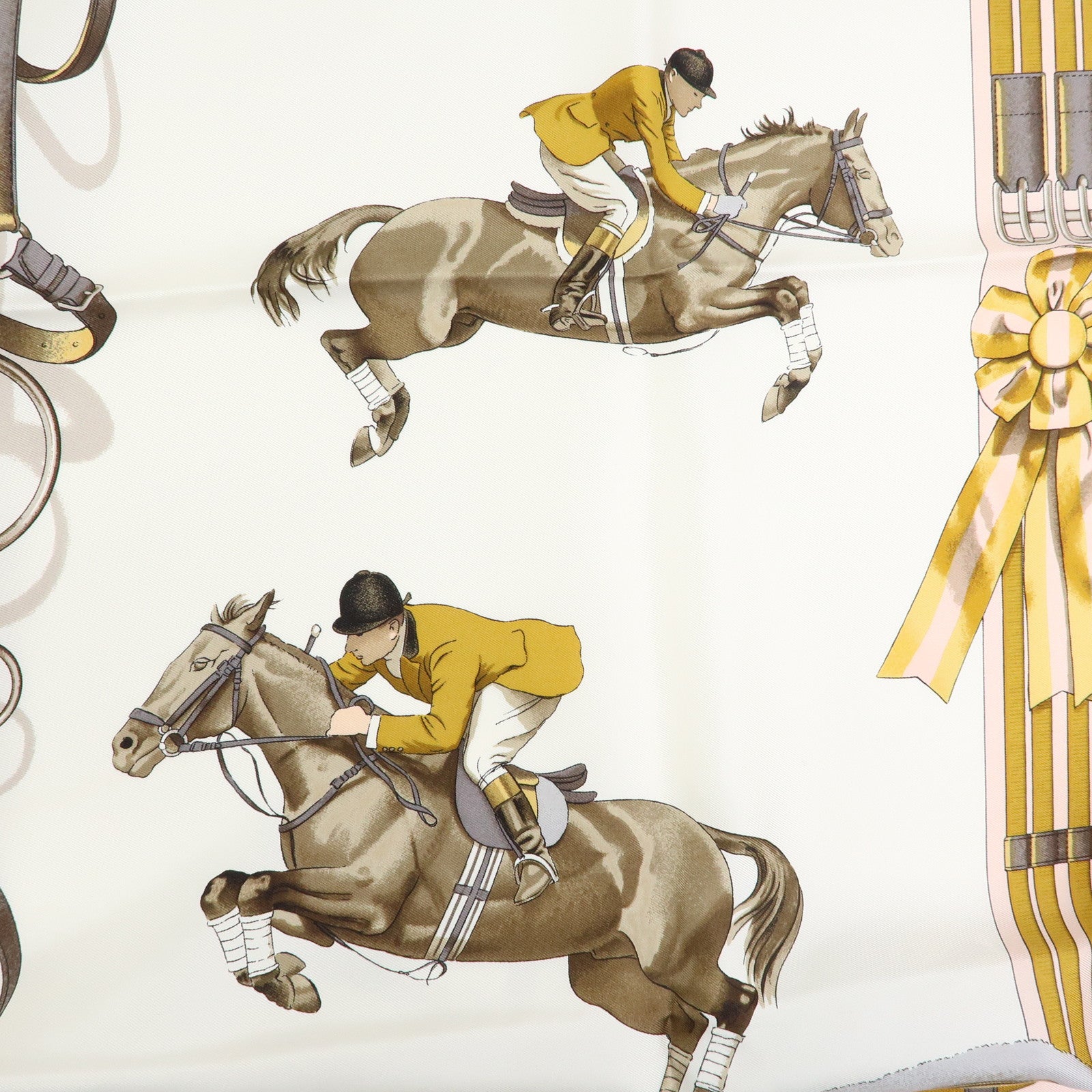 HERMES Carre 90 Silk 100% Scarf JUMPING Equestrianism Pink Brown