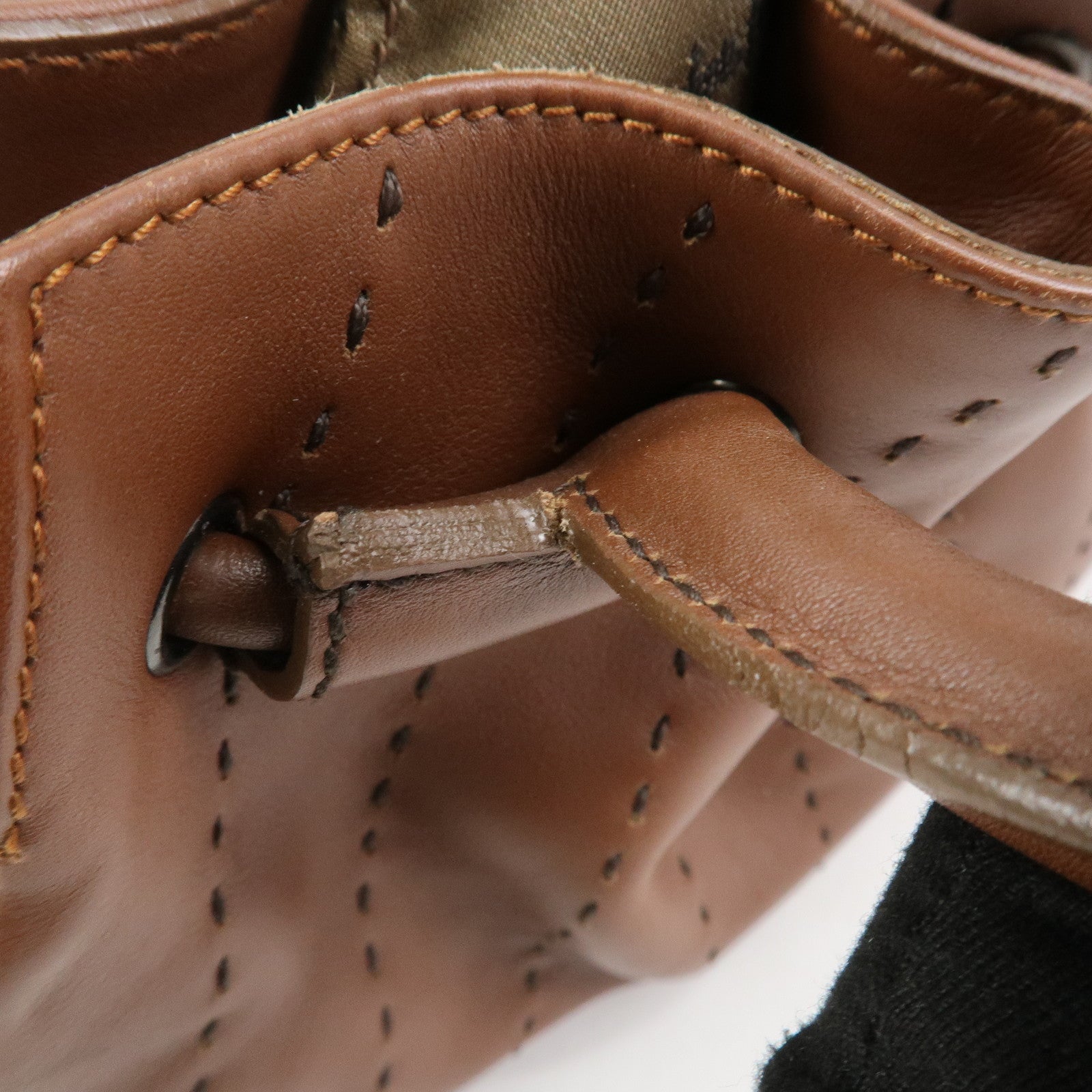 Ferragamo Gancini Leather Stitch Shoulder Bag Hand Bag Brown