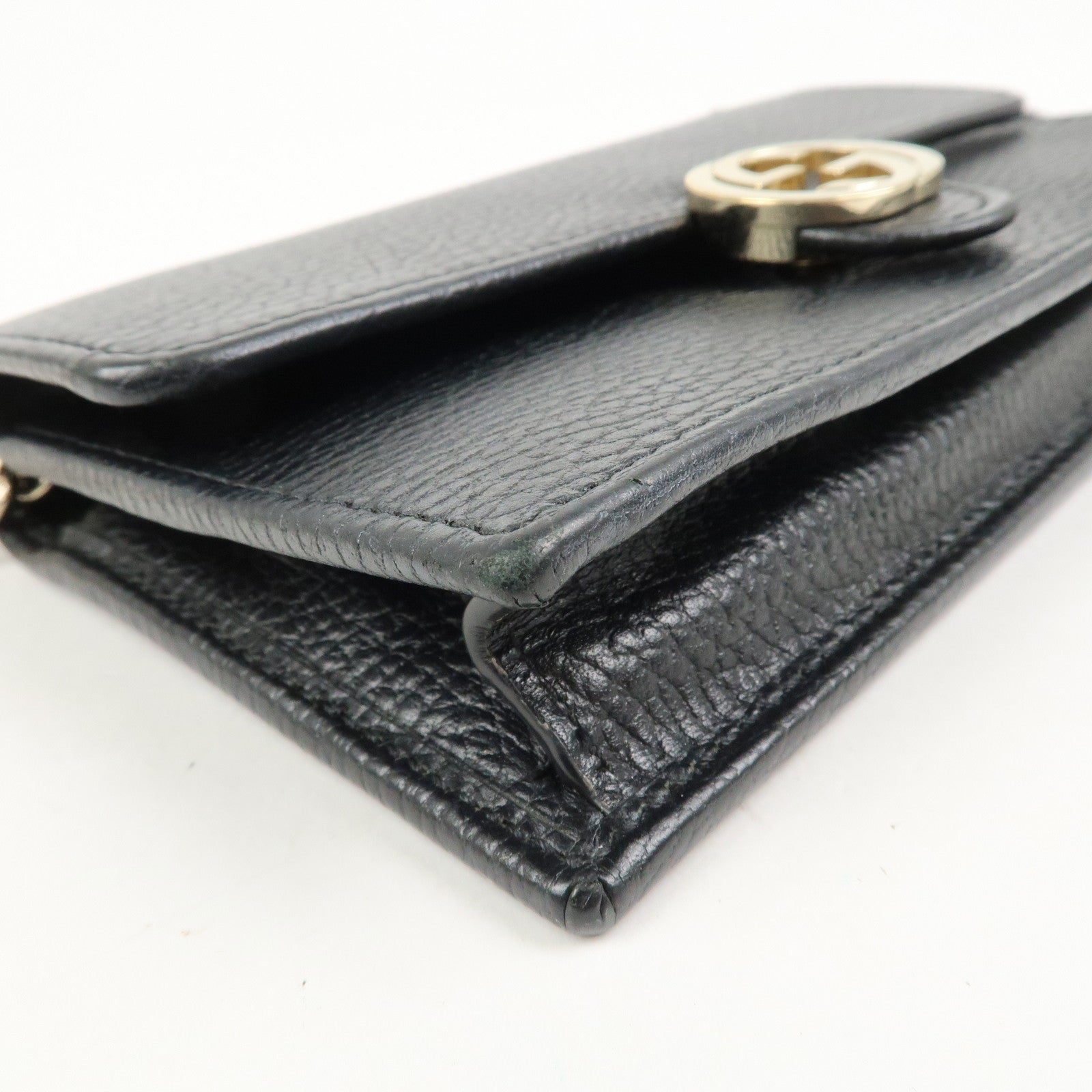 GUCCI Interlocking G Leather Chain Shoulder Bag Black 615523