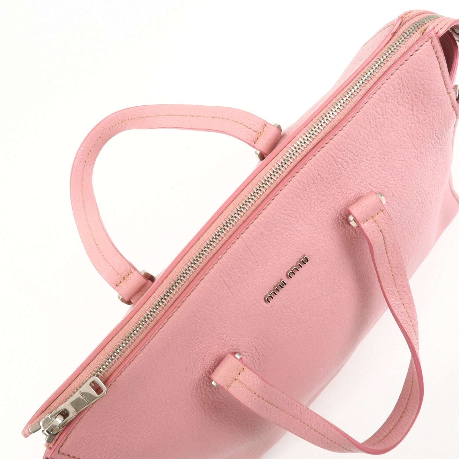 MIU MIU Logo Madras Leather Hand Bag Tote Bag Pink
