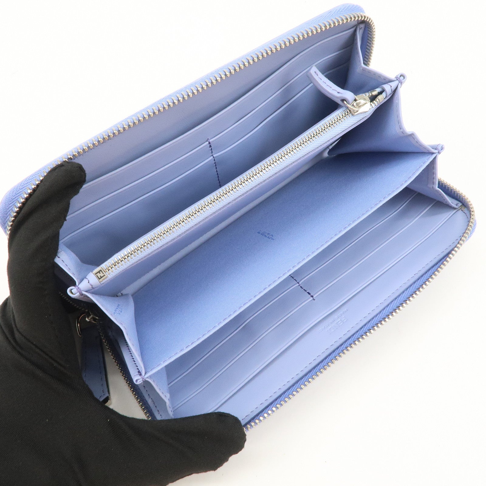 FENDI Plexiglass Studs Round Zippy Long Wallet Light Blue 8M0299