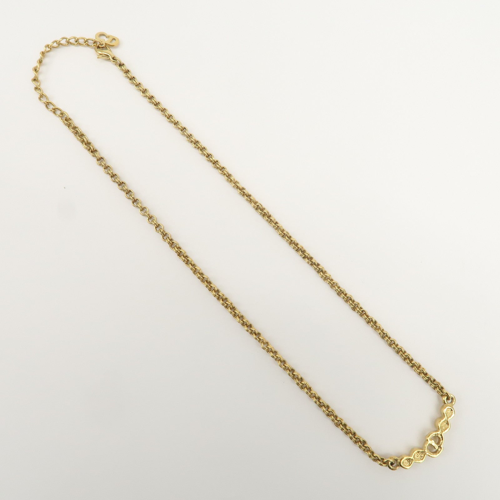 Christian Dior CD Logo Metal Rhinestone Necklace Choker Gold