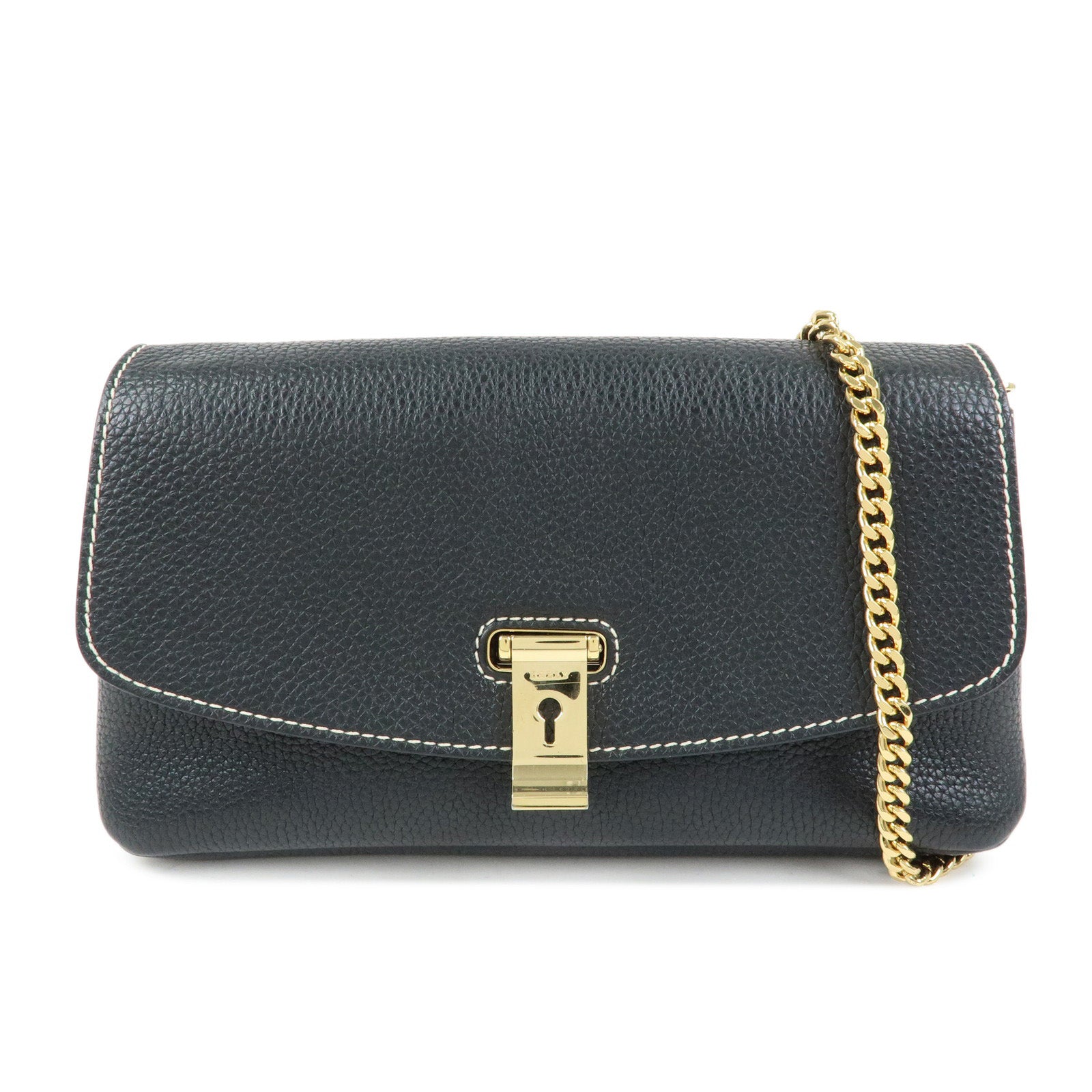 BALLY LEENA 2Way Lock Me Chain Shoulder Crossbody Clutch Bag Black