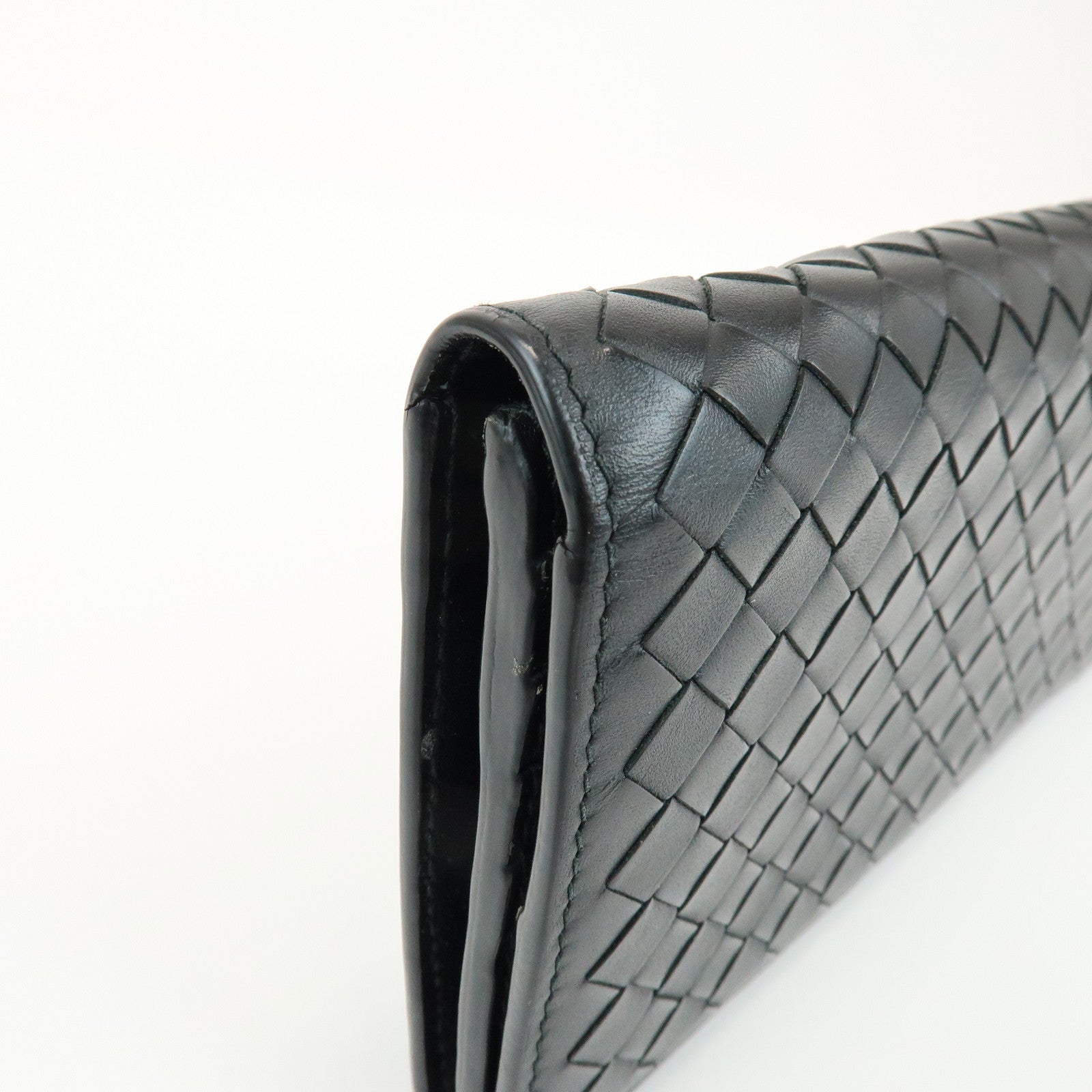 BOTTEGA VENETA Intrecciato Leather Long Wallet Black