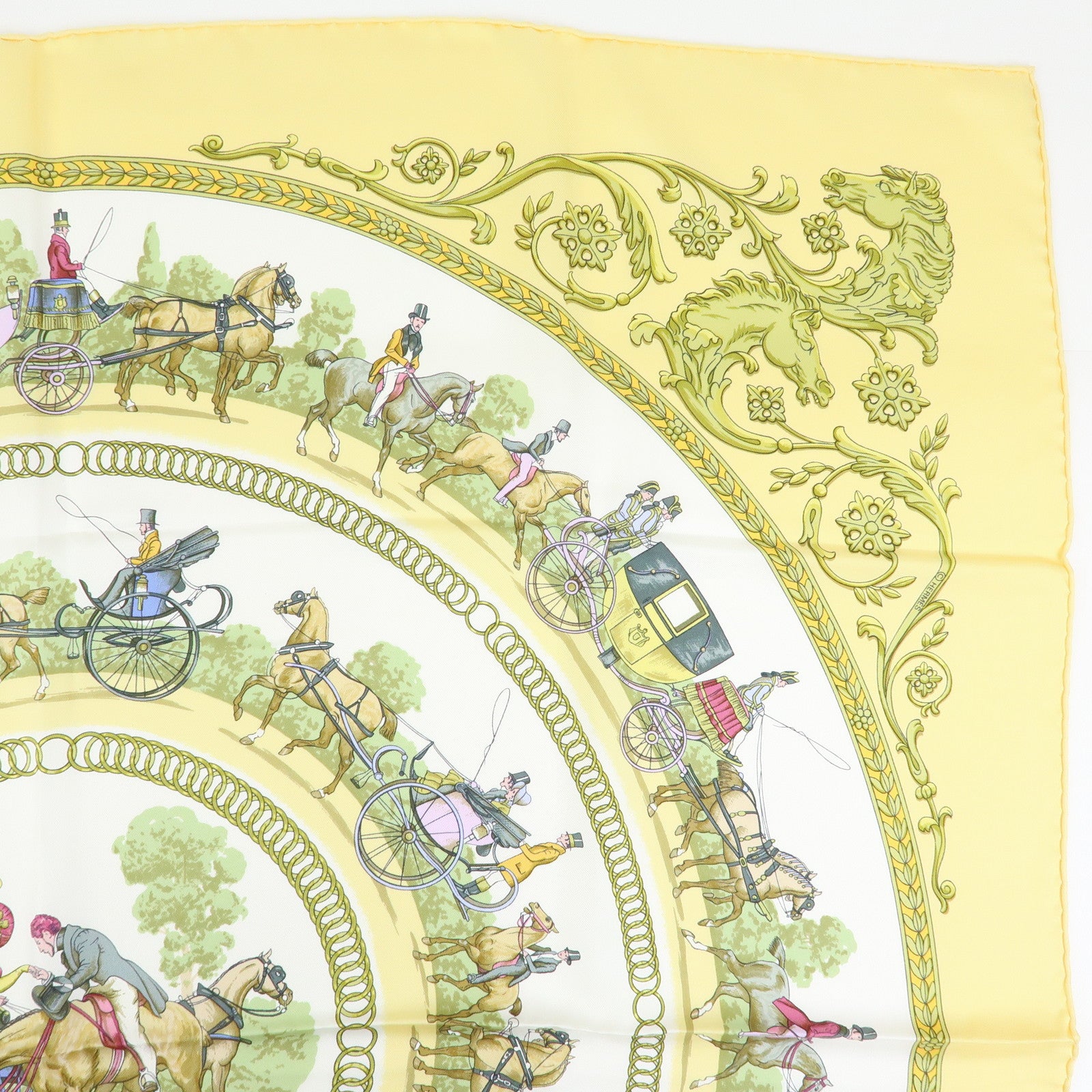 HERMES Carre 90 Silk 100% Scarf LA PROMENADE DE LONGCHAMPS