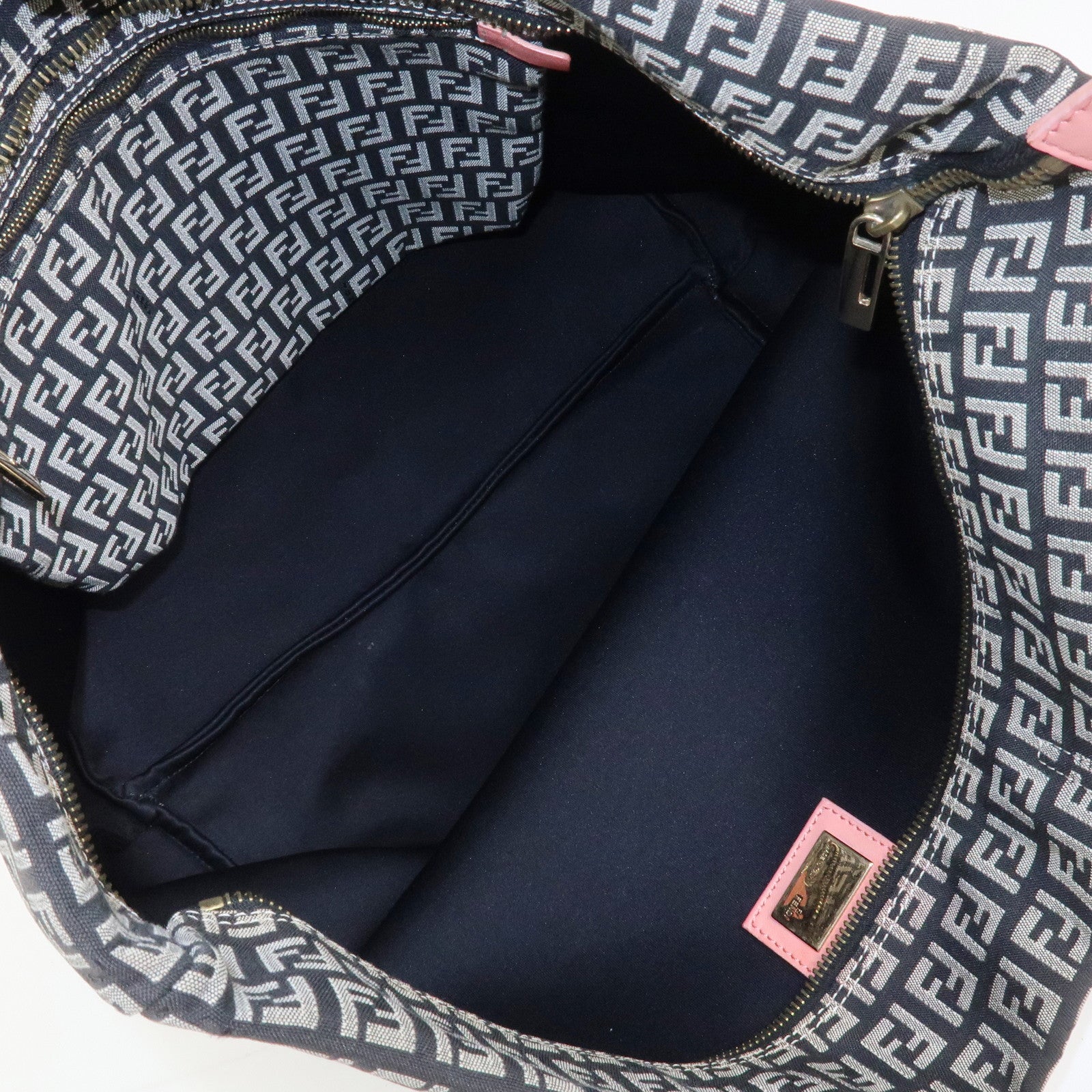 FENDI Zucchino Canvas Leather Tote Shoulder Bag Black Pink 8BH025