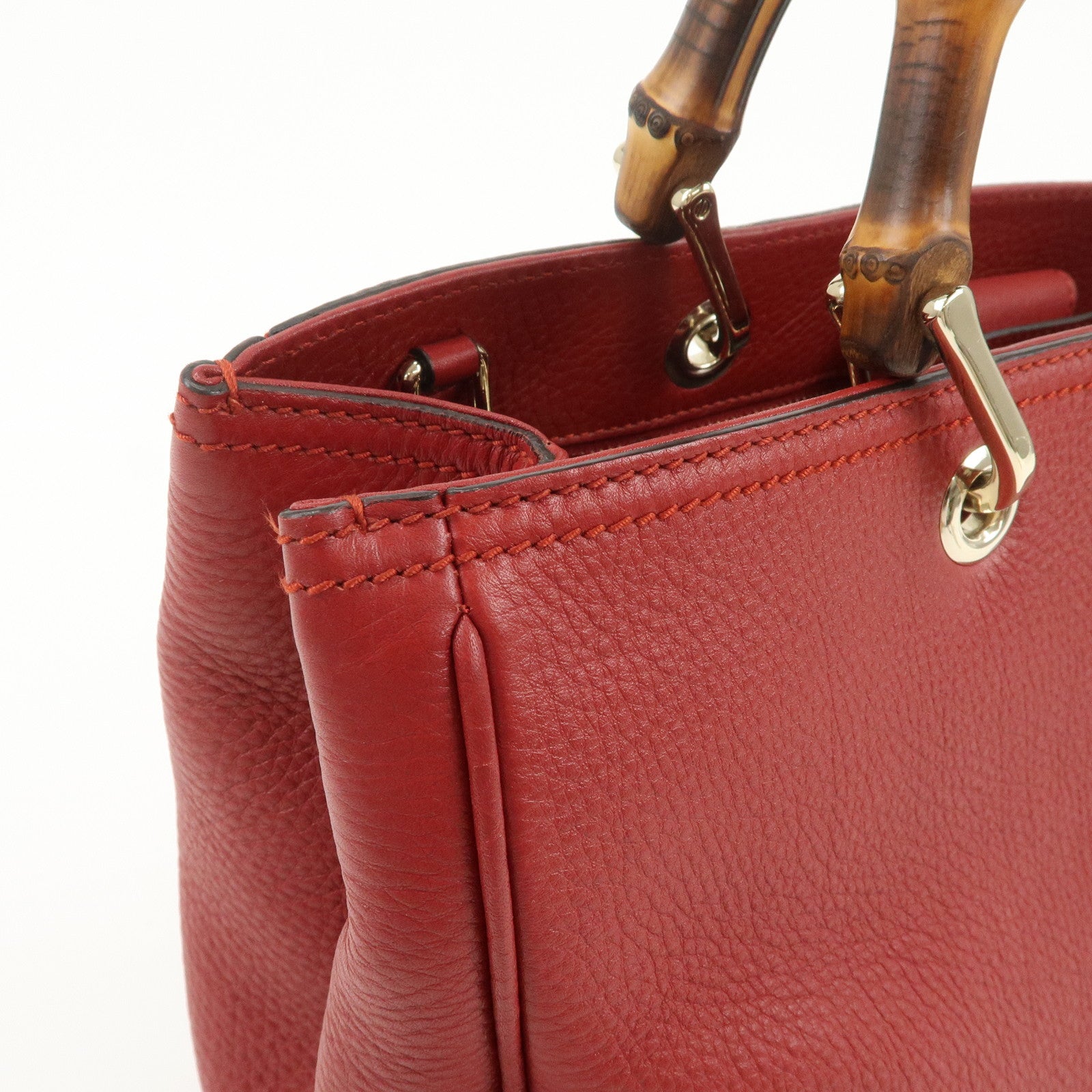 GUCCI Bamboo Shopper Medium 2Way Shoulder Hand Bag Red 323660