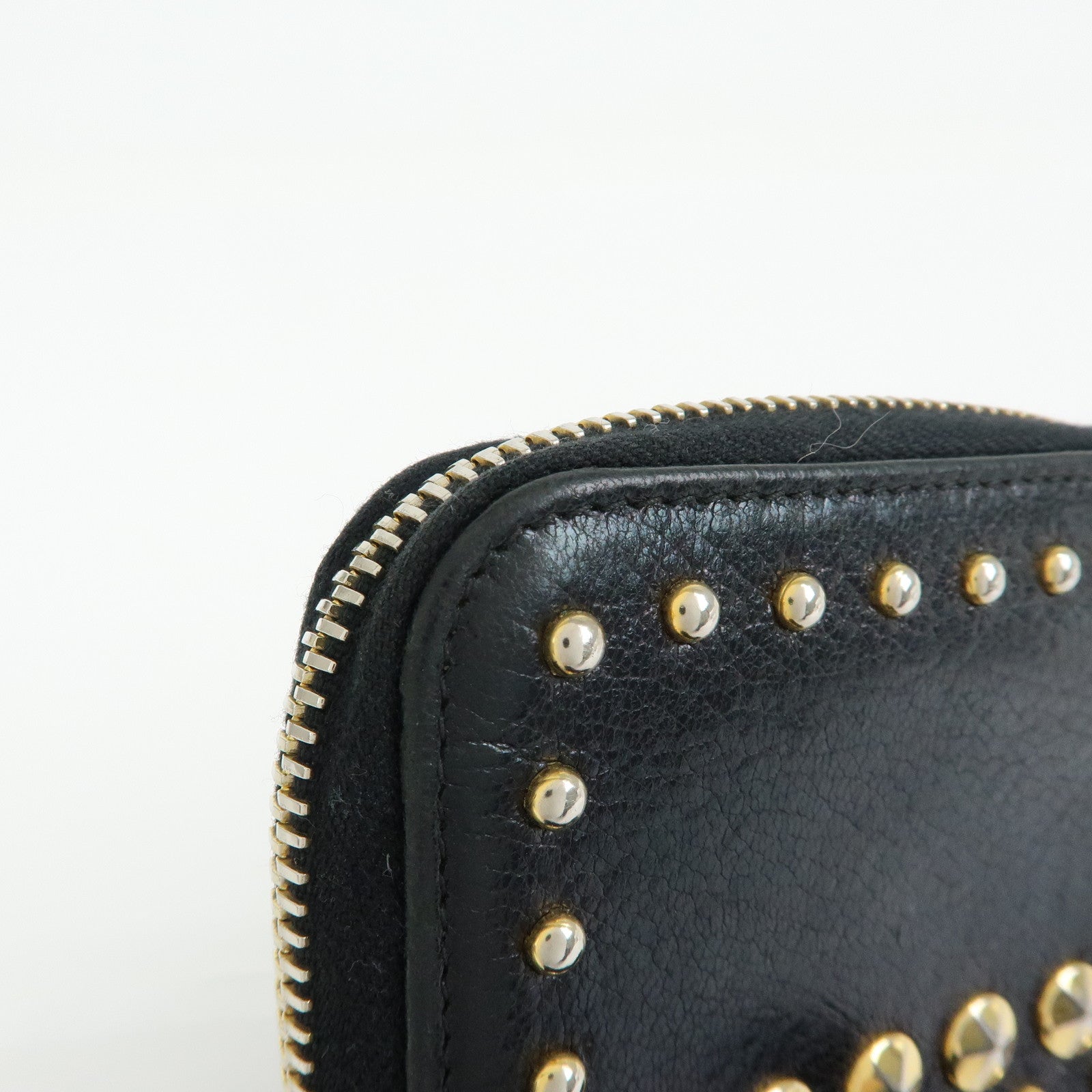 MIU MIU Madras Leather Studs Compact Coin Case Wallet Black
