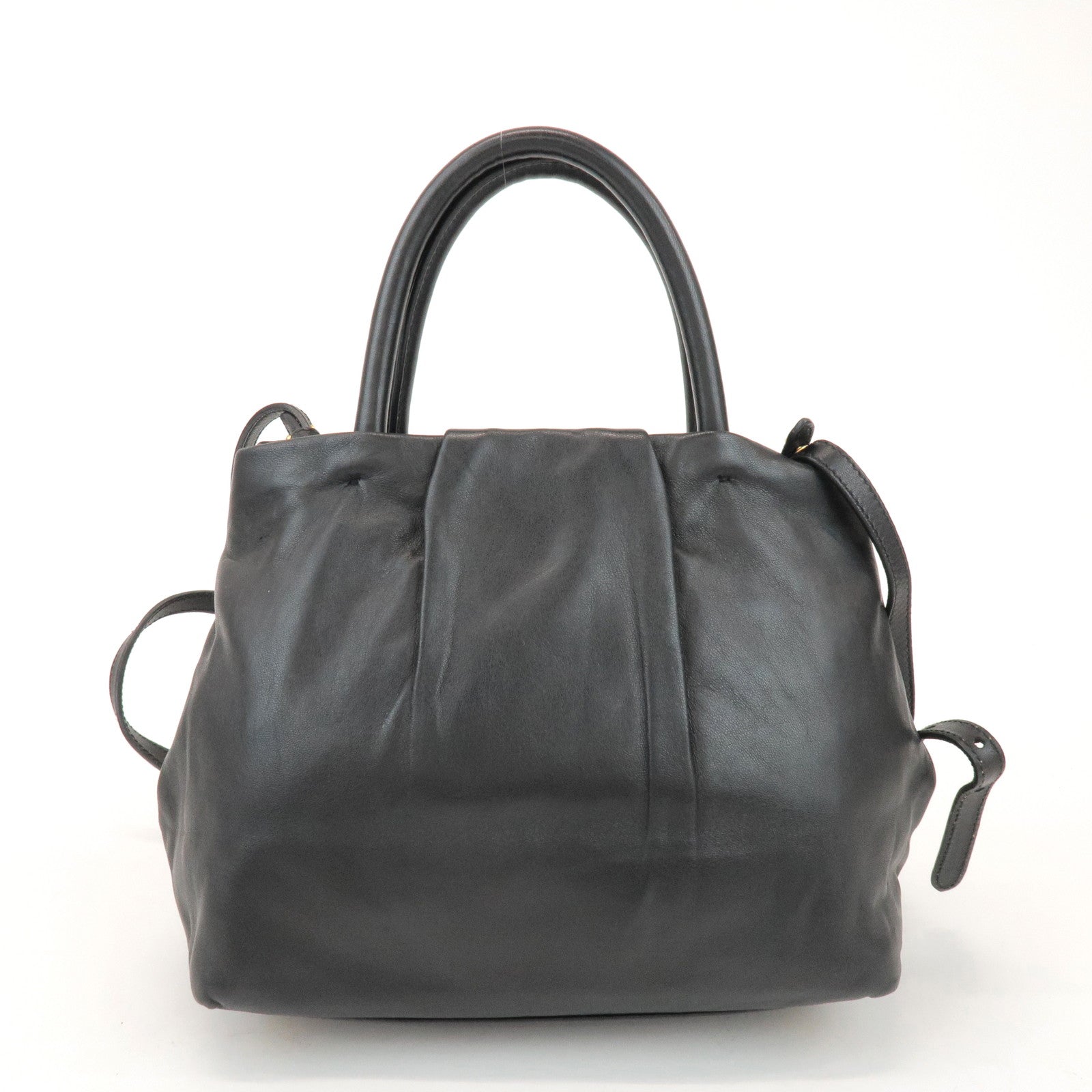 PRADA Logo Leather 2Way Hand Shoulder Bag Ribbon Black Pink BN1604