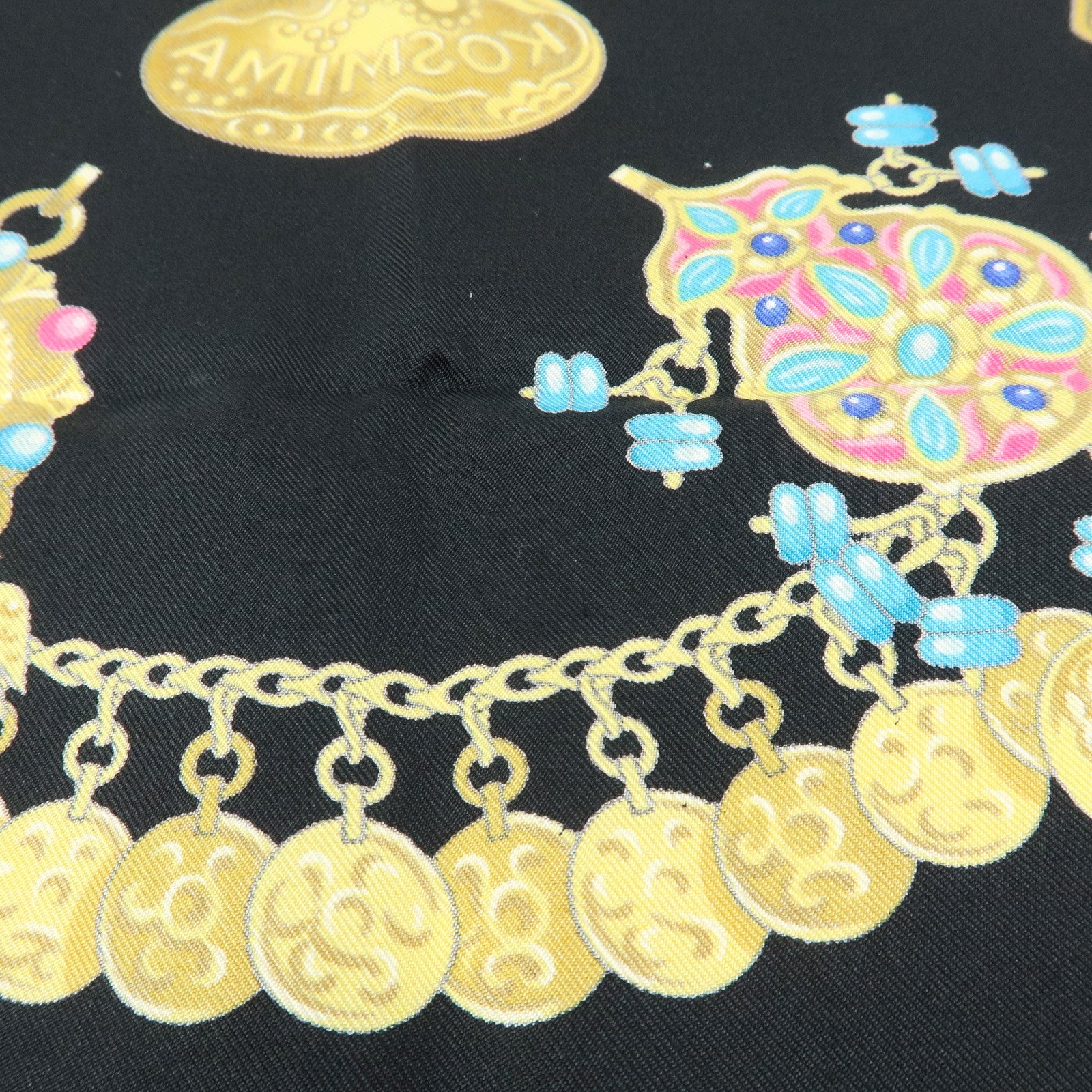 HERMES Carre 90 Silk 100 % Scarf  KOSMIMA Black Yellow