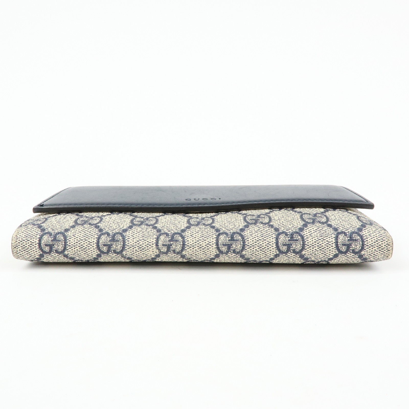 GUCCI GG Supreme Leather Flap Long Wallet Navy Beige 410100