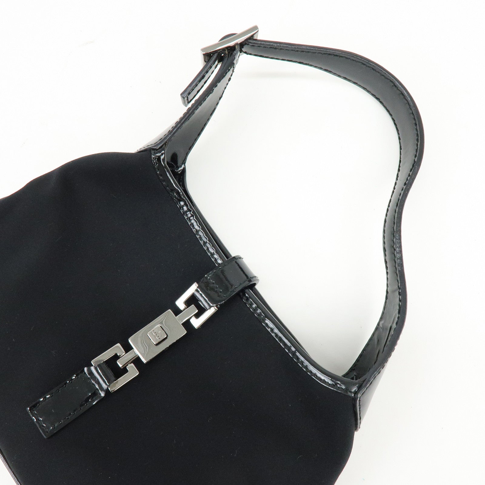 GUCCI Jackie Nylon Patent Leather Hand Bag Black 005・0775
