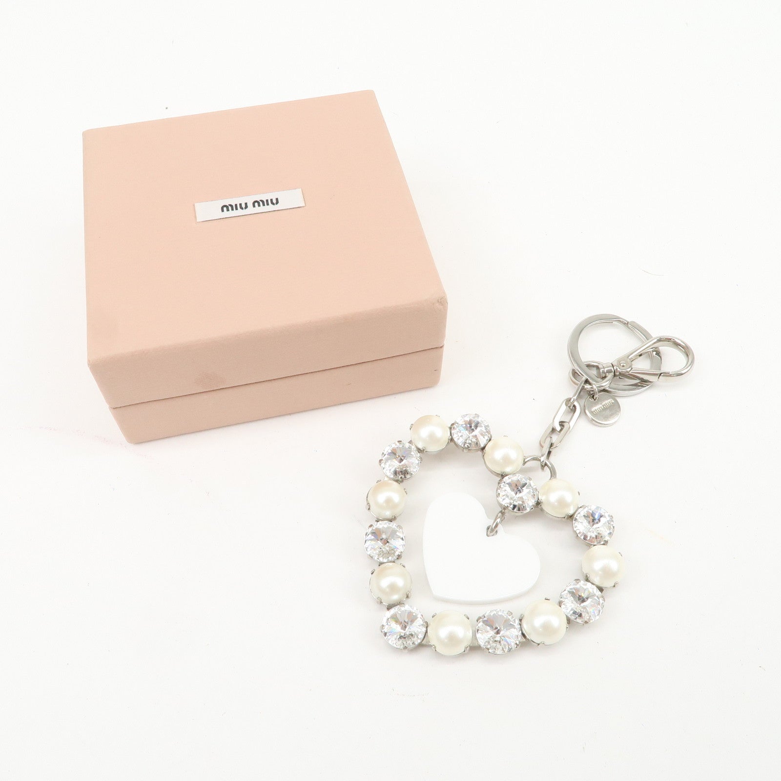 MIU MIU Metal Rhinestone Imitation Pear Heart Bag Charm Key Chain