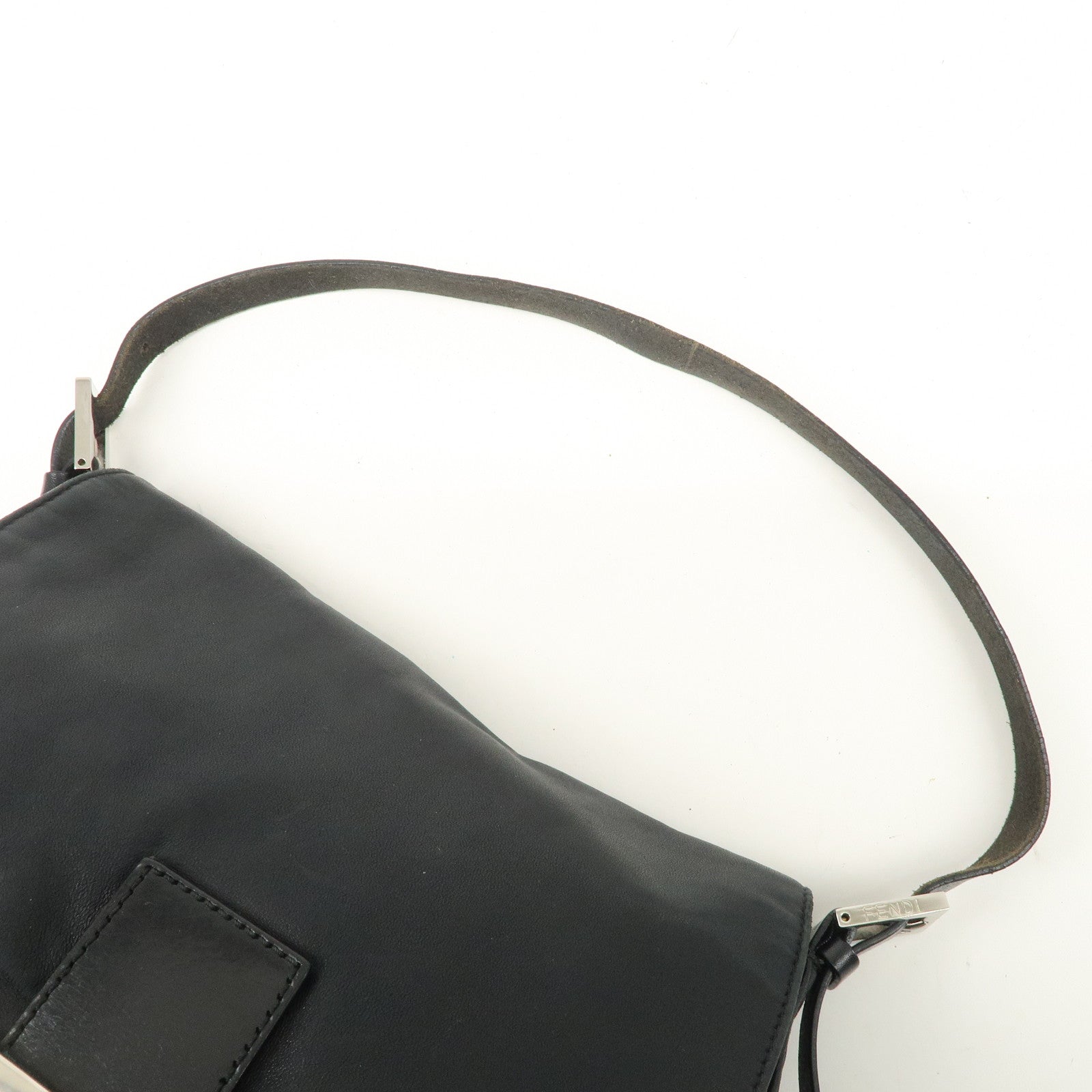 FENDI Mamma Baguette Leather Shoulder Bag Black 26325 Used