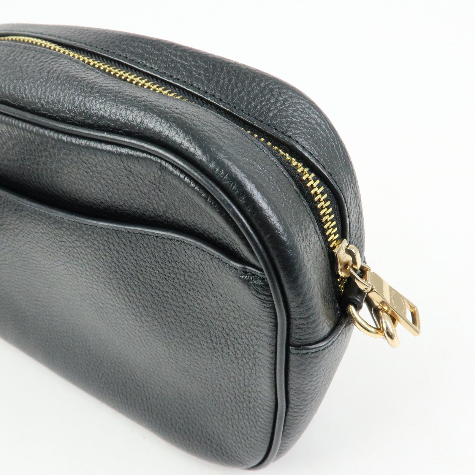 COACH Logo Leather Shoulder Crossbody Bag Black